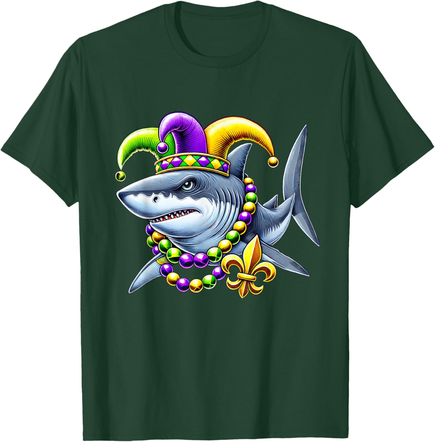 Jester Shark Beads Mardi Gras T-Shirt for Men, Women, and Kids - 14