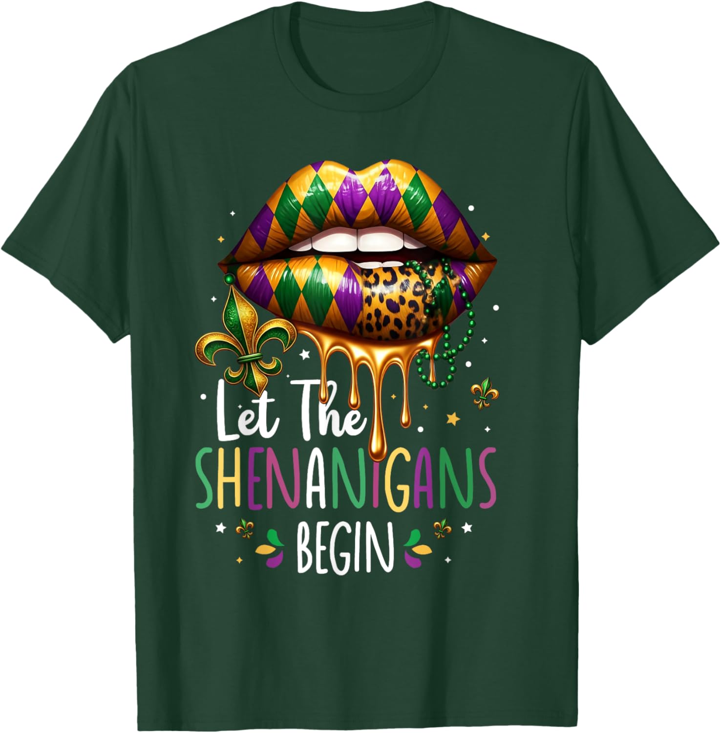 Mardi Gras Lips T-Shirt for Women Let the Shenanigans Begin New Orleans - 11