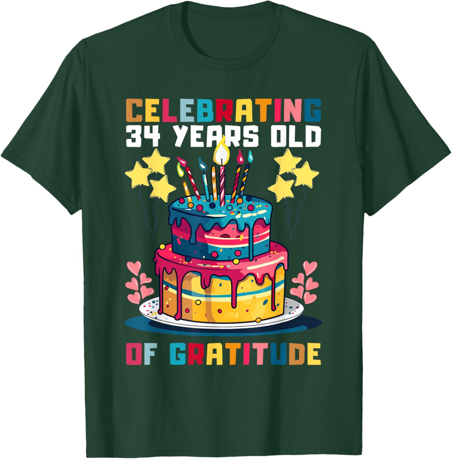Celebrating 34 Years of Gratitude Fun Birthday T-Shirt for All Ages - 17