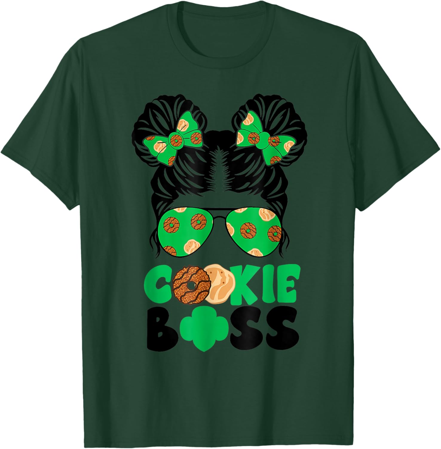 Scout Cookie Boss Girls Messy Bun Sunglasses T-Shirt for Kids - 5