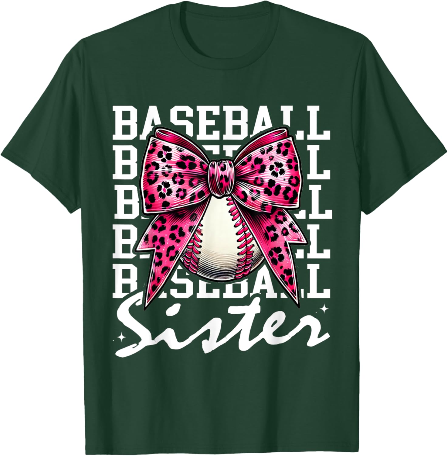 Pink Leopard Print Coquette Bow Baseball Sister T-Shirt for Trendy Style - 23