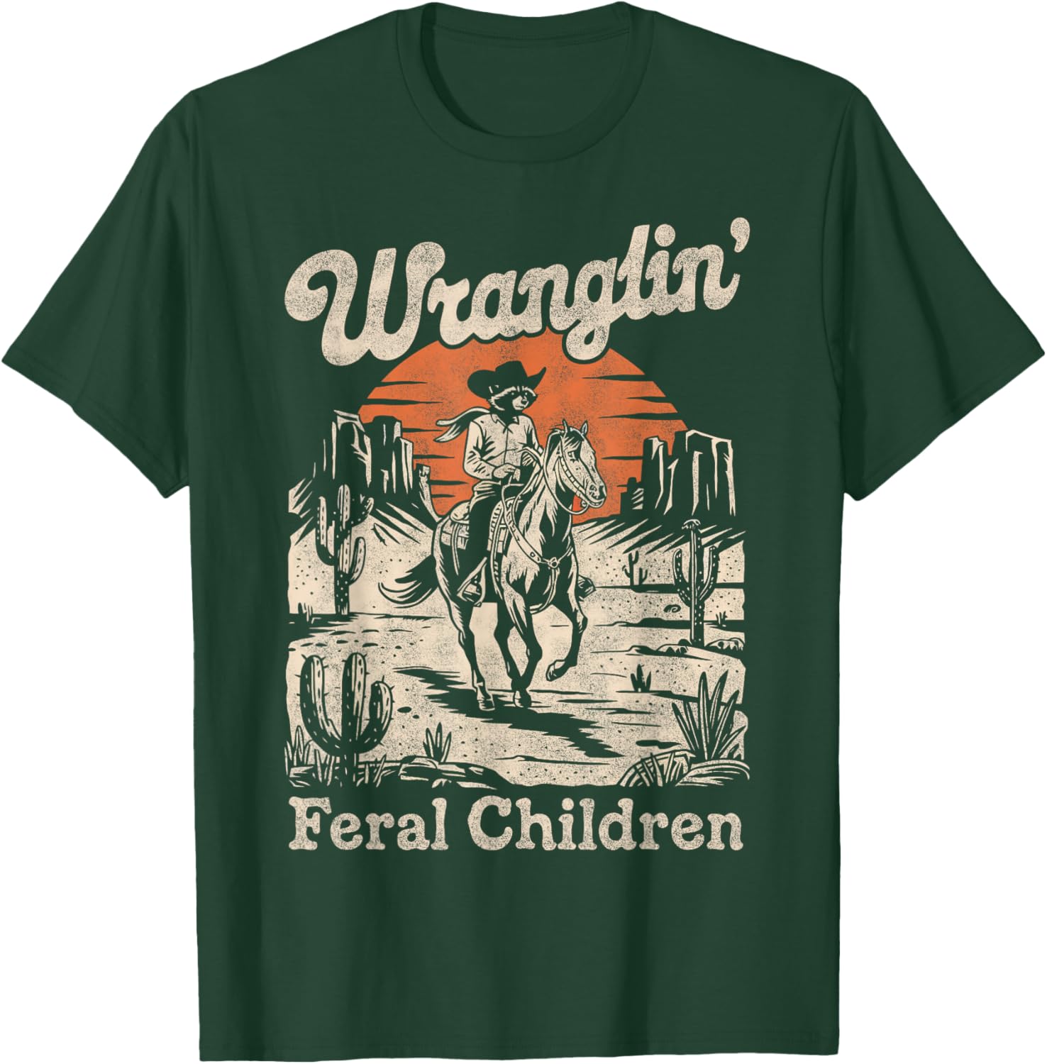 Wranglin Feral Children Raccoon T-Shirt Retro 90s Cowboy Style - 13