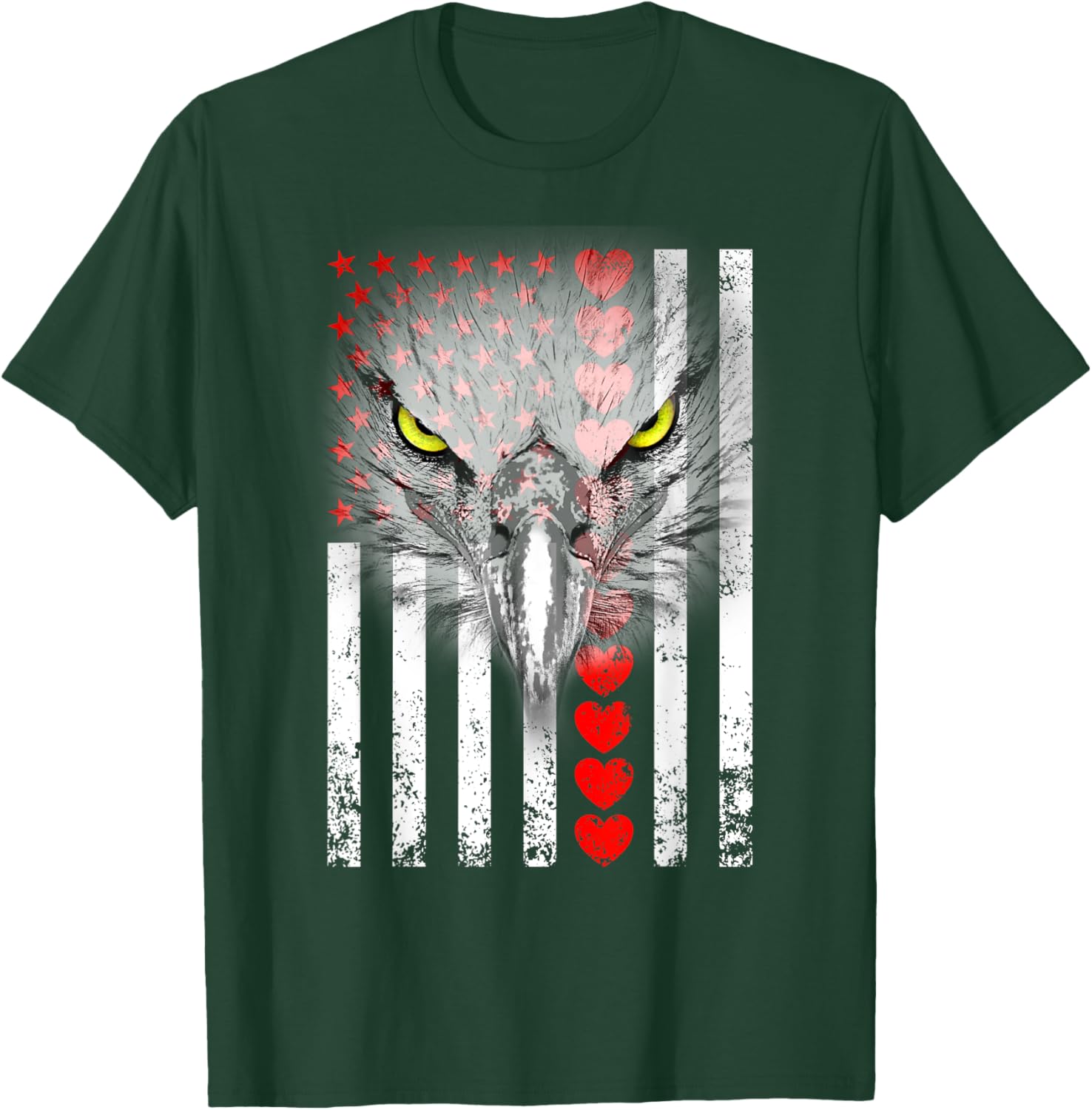 Happy Valentine's Day Eagle T-Shirt for Animal Lovers with Hearts & Flag - 5