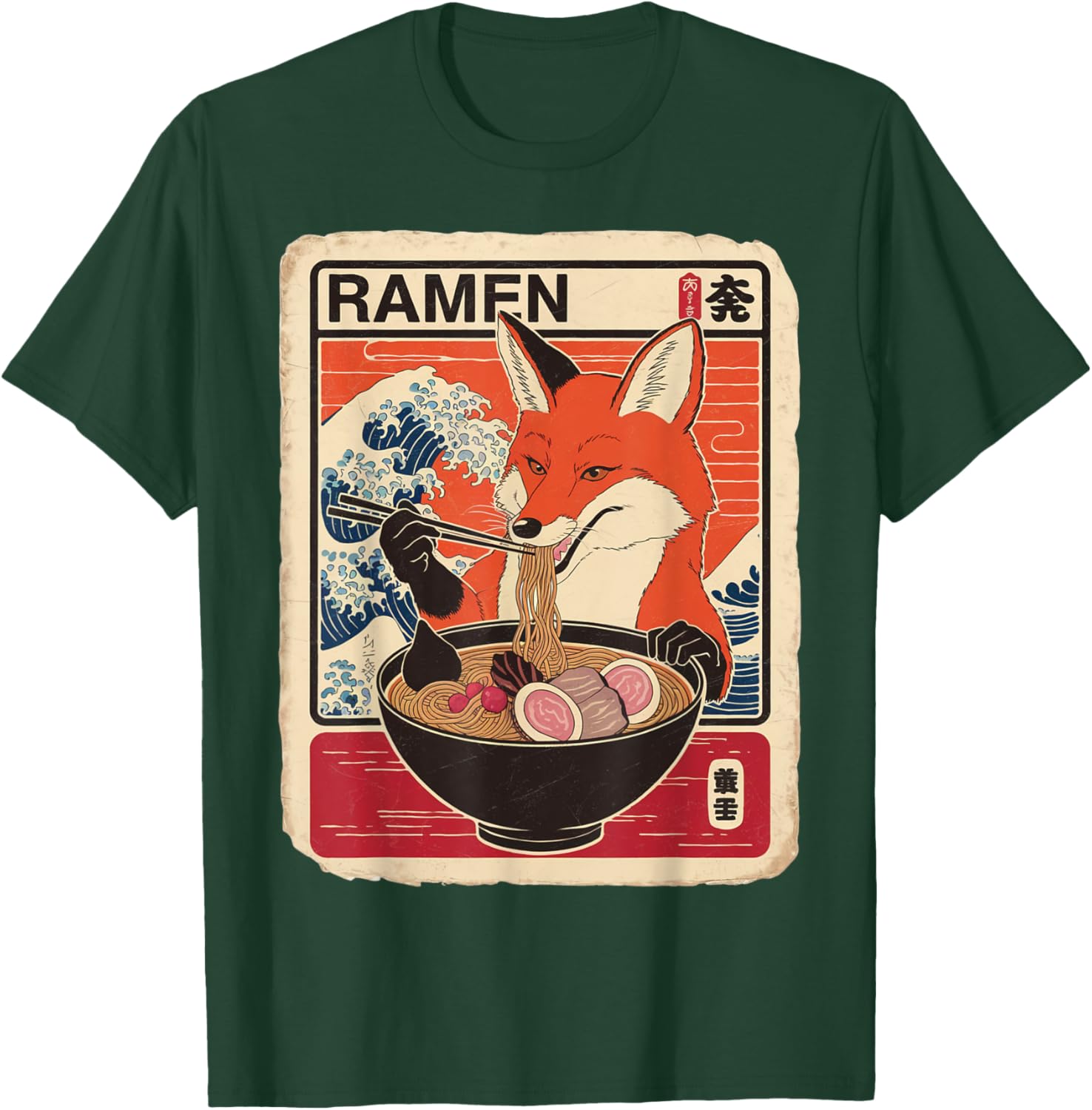 Kawaii Fox Ramen Graphic T-Shirt Cute Ezo Orange Fox Apparel - 14