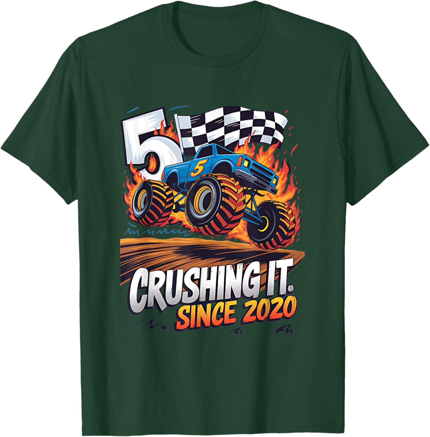 5th Birthday Kids Monster Truck T-Shirt Crushing It Since 2020 - 13