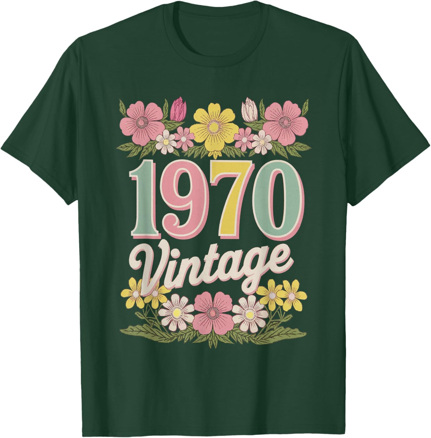Vintage 1970 Retro Flower Birthday T-Shirt for Daughters and Women - 12