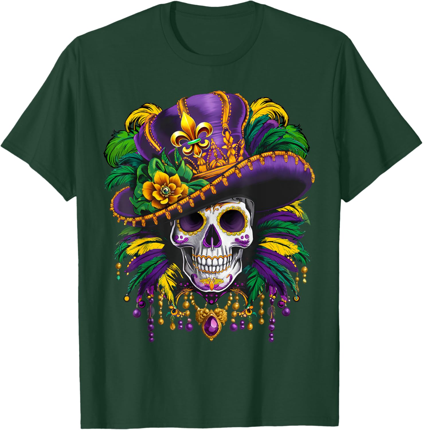 Mardi Gras Sugar Skull T-Shirt for New Orleans Carnival Fun - 1