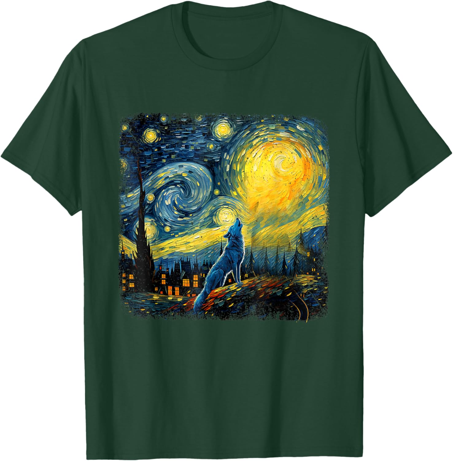 Wolf Star Gazer Shirt Van Gogh Inspired Starry Night Art T-Shirt - 3