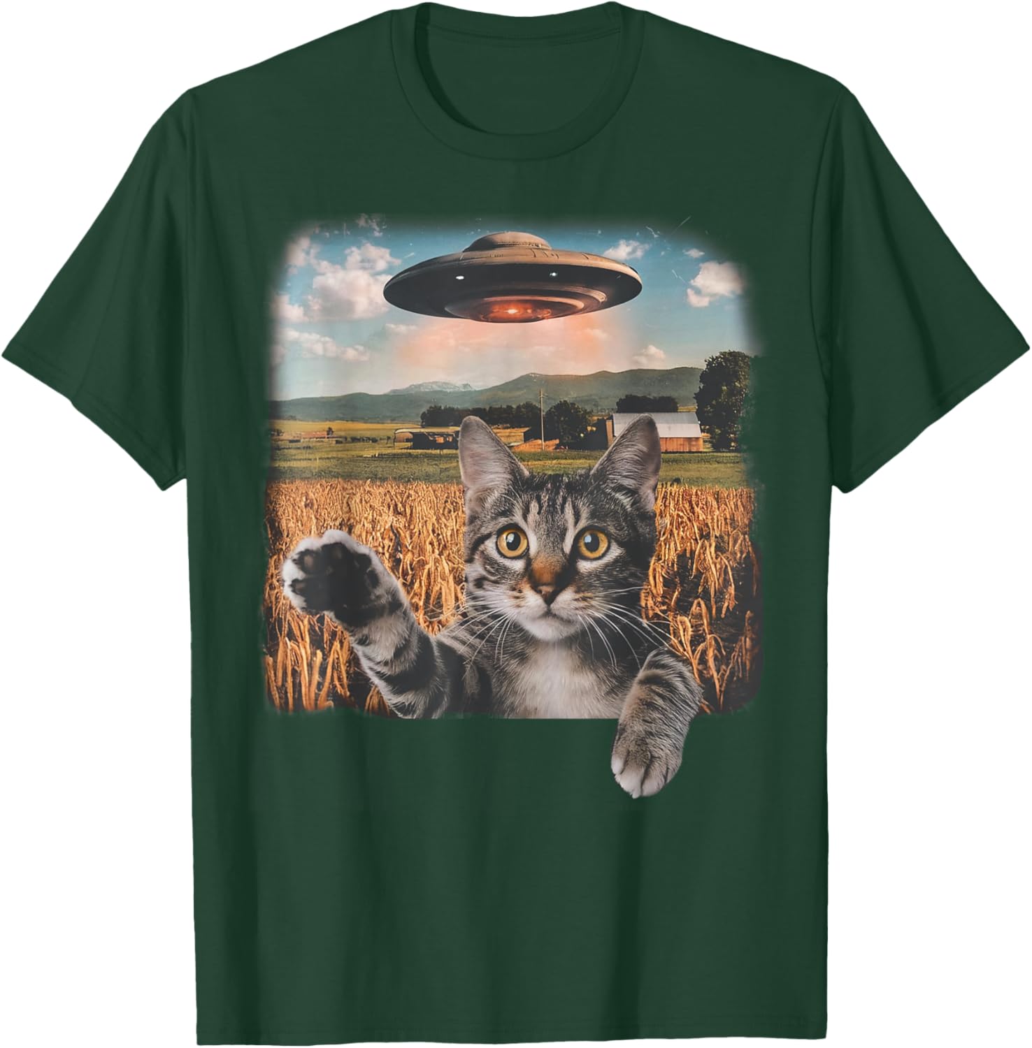 Cat Selfie with Alien UFO T-Shirt for Men, Women, and Kids - 3