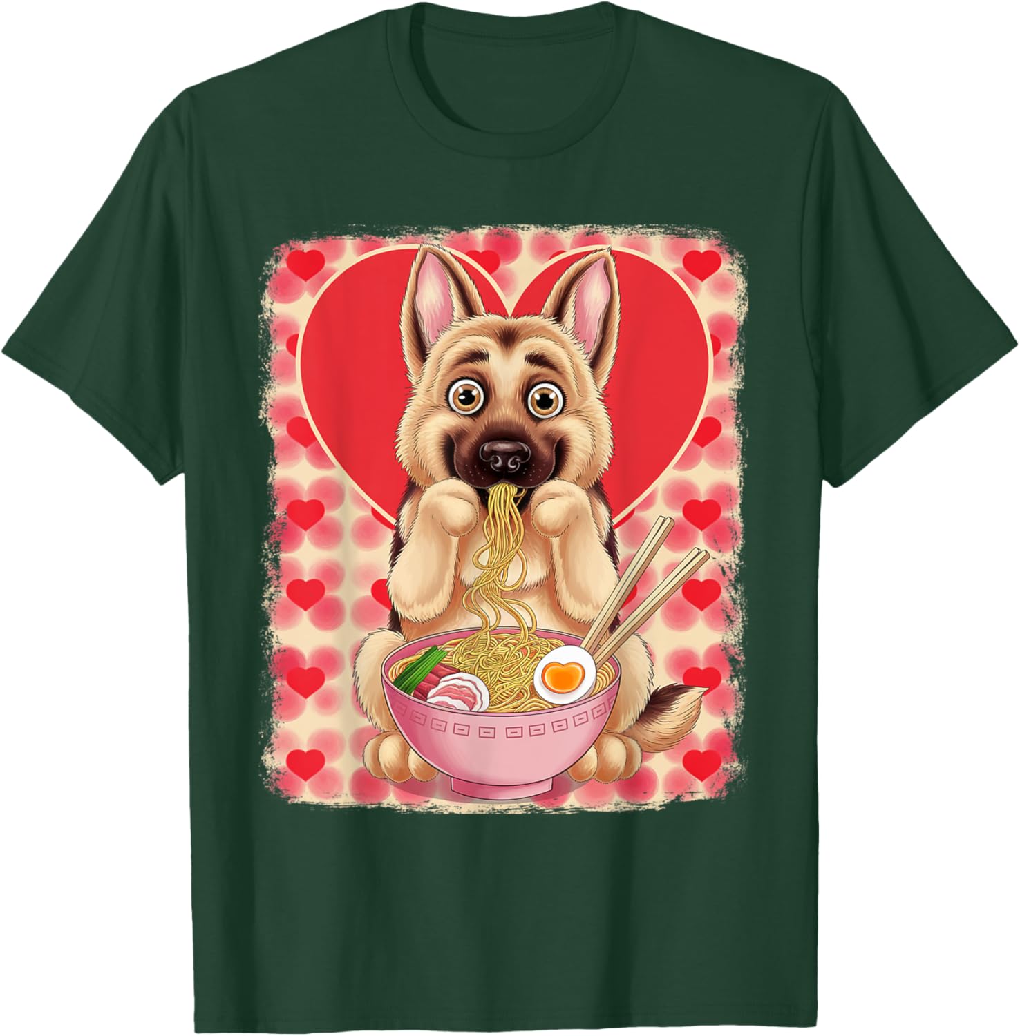 Adorable German Shepherd Eating Ramen Noodles Valentine's Day T-Shirt - 24