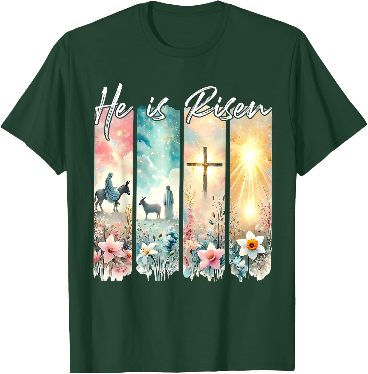 He Is Risen Floral Easter T-Shirt with Jesus Cross Design for Christians - 25