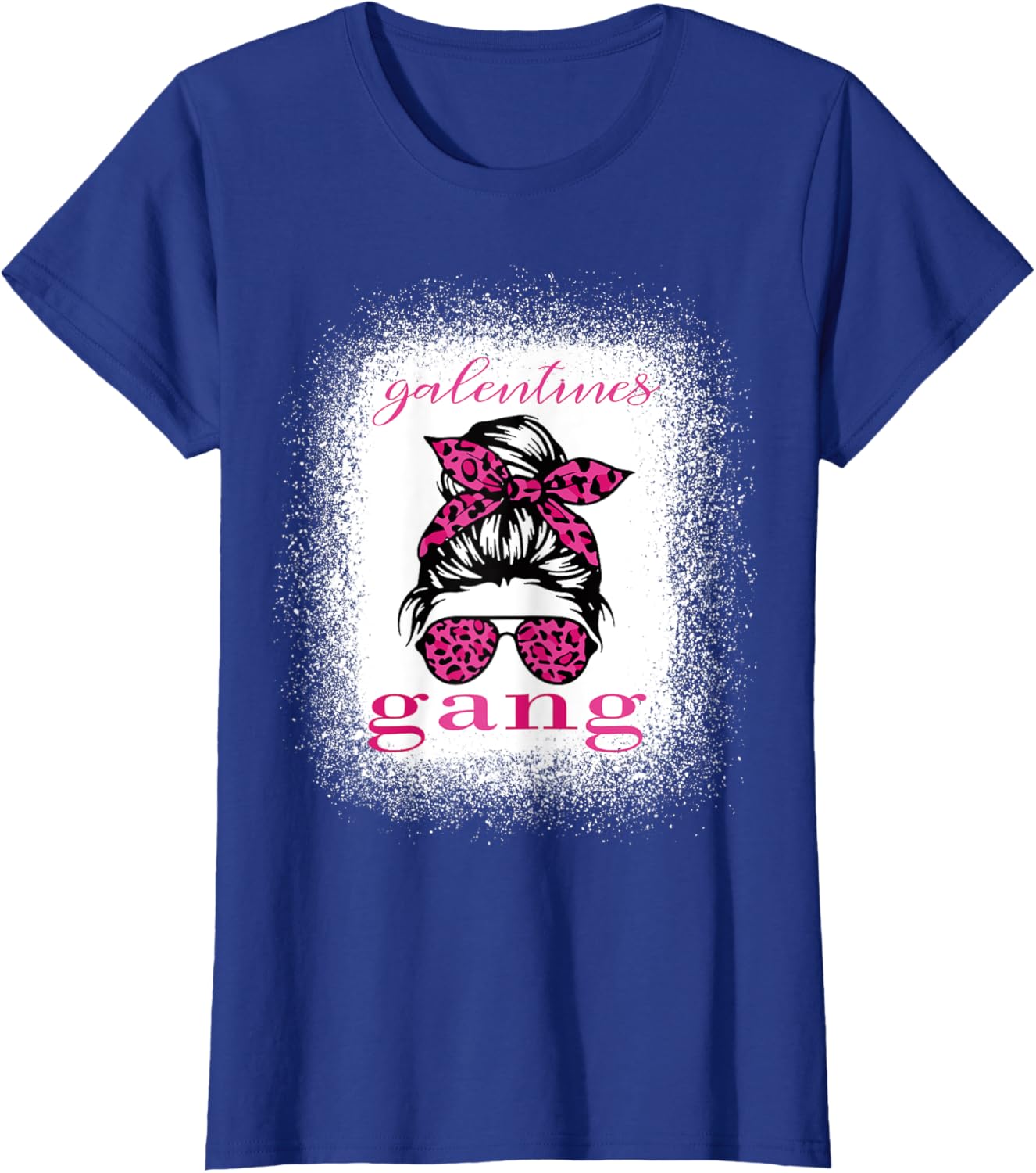 Galentine Gang Matching T-Shirt with Messy Bun Leopard Bleached Design - 8