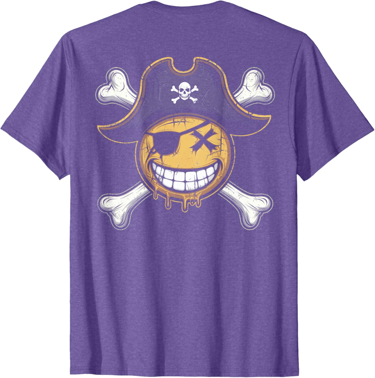 Pirate Captain Smiling Face T-Shirt with Fun X Eyes Backprint Style - 4