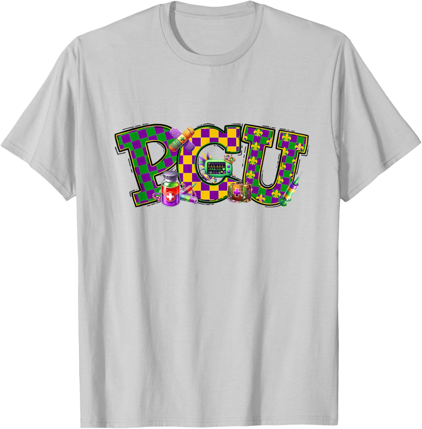 Mardi Gras PCU Nurse T-Shirt for Women - Fun Medical Care Unit Apparel - 14