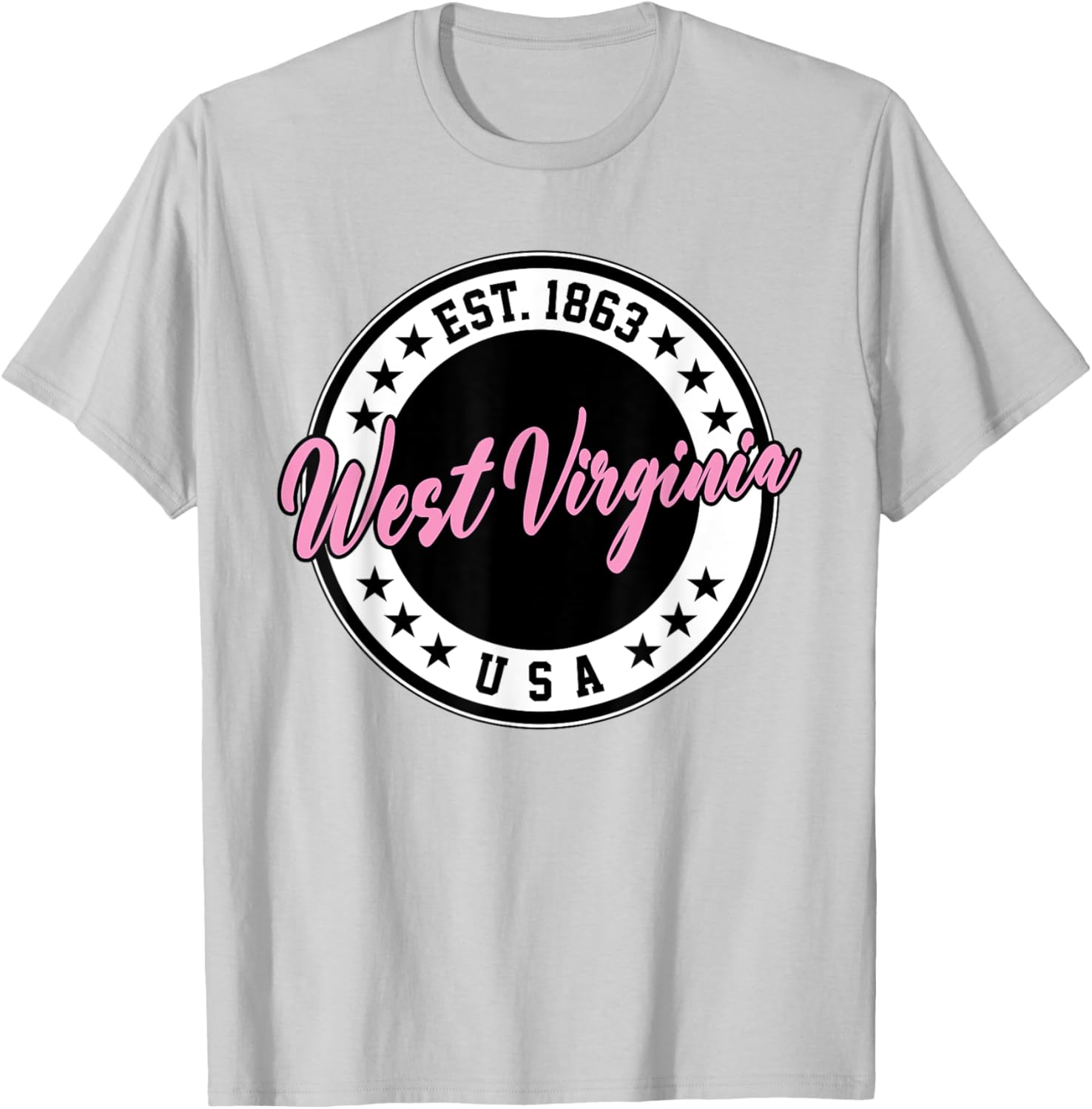 West Virginia Pink Text Script Circle T-Shirt for Women and Men - 26