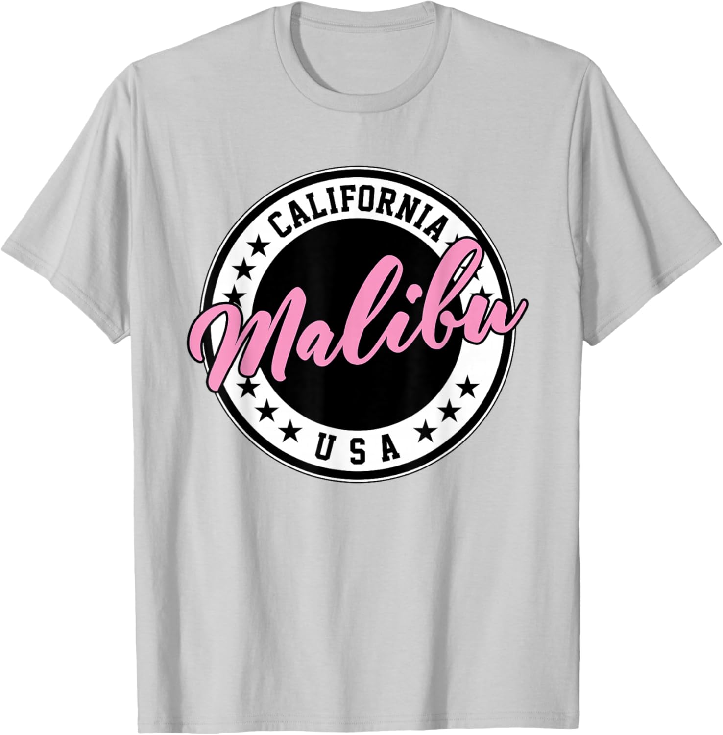 Malibu California Pink Script Circle T-Shirt for Trendy Summer Style - 14