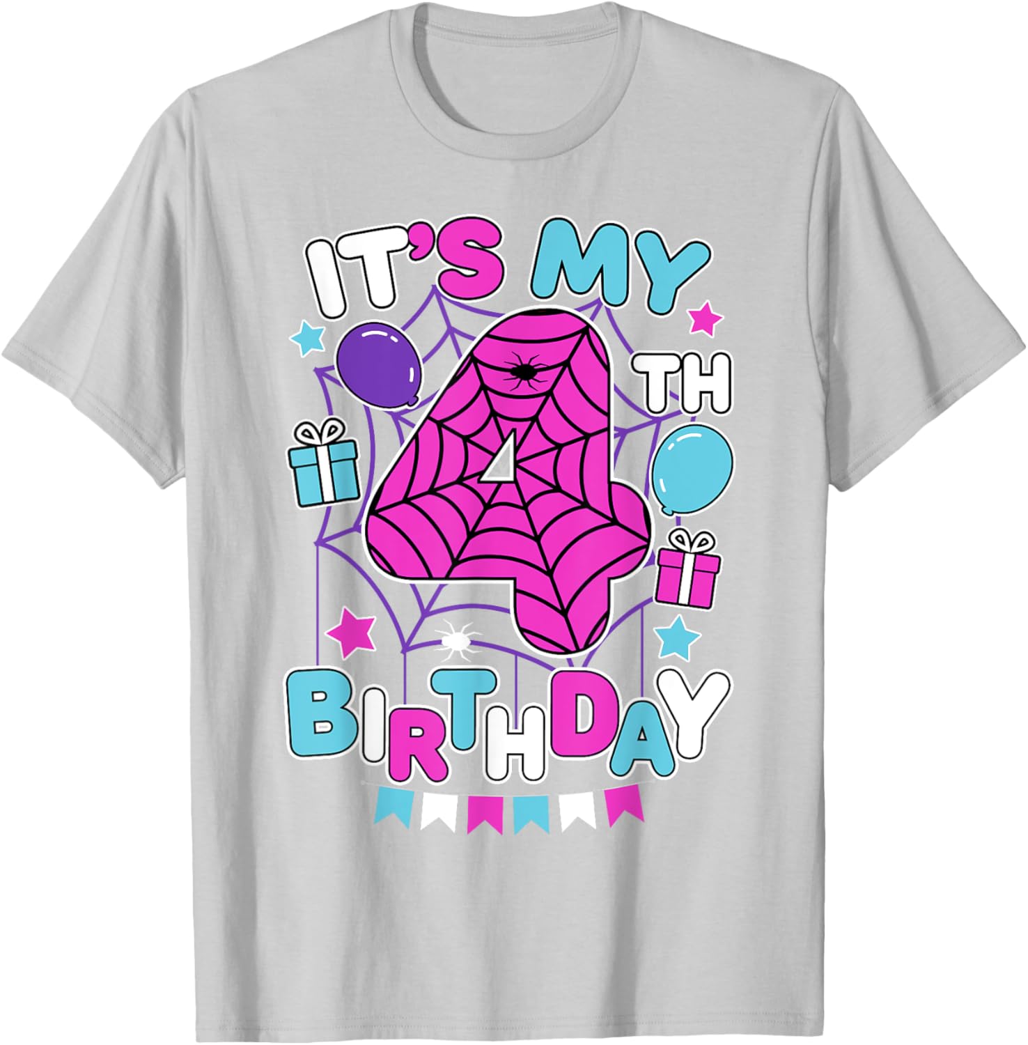 Cute 4th Birthday Spider Web T-Shirt for Girls Halloween Party - 20
