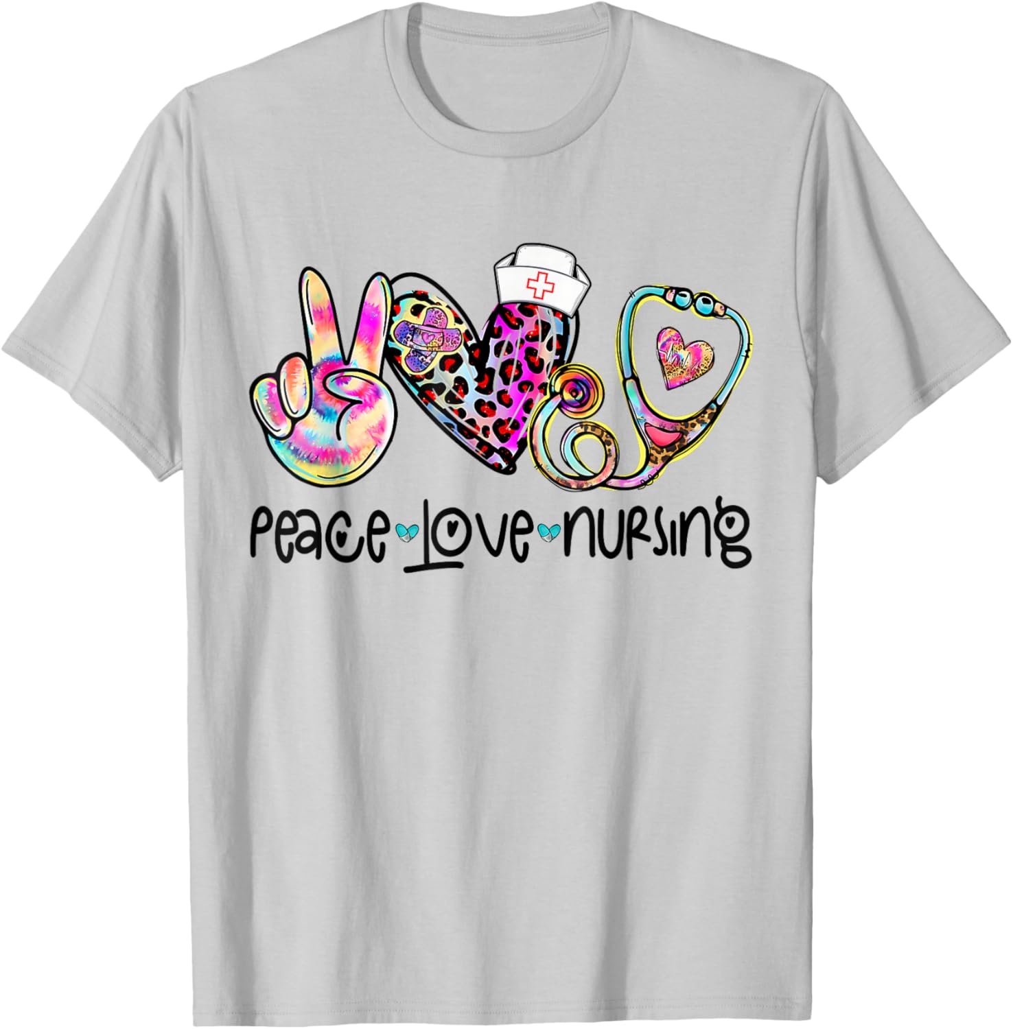 Peace Love Nursing Stethoscope T-Shirt for Nurse Week 2025 Perfect Gift - 5