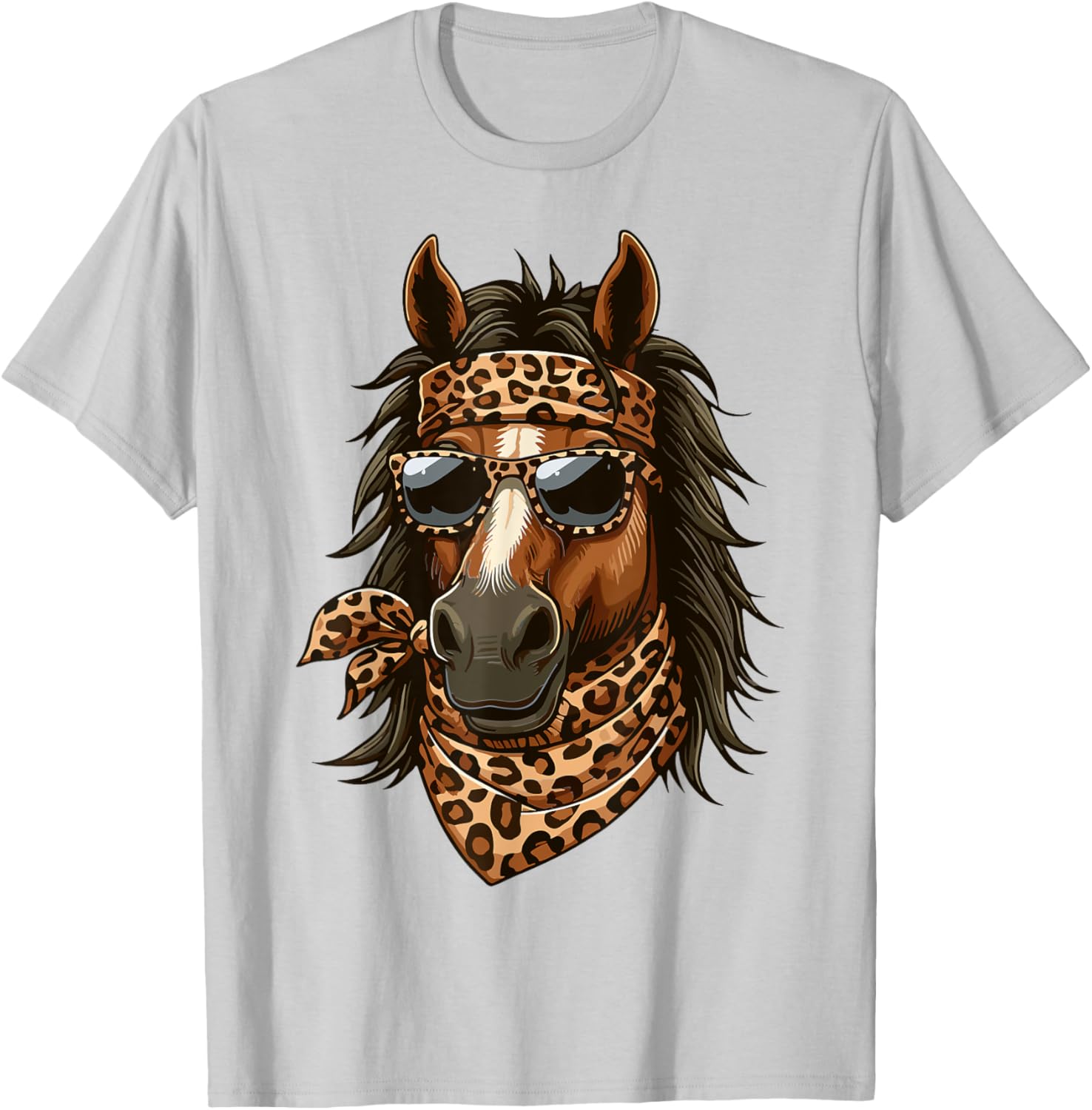 Stylish Horse in Leopard Scarf and Sunglasses T-Shirt for Animal Lovers - 24
