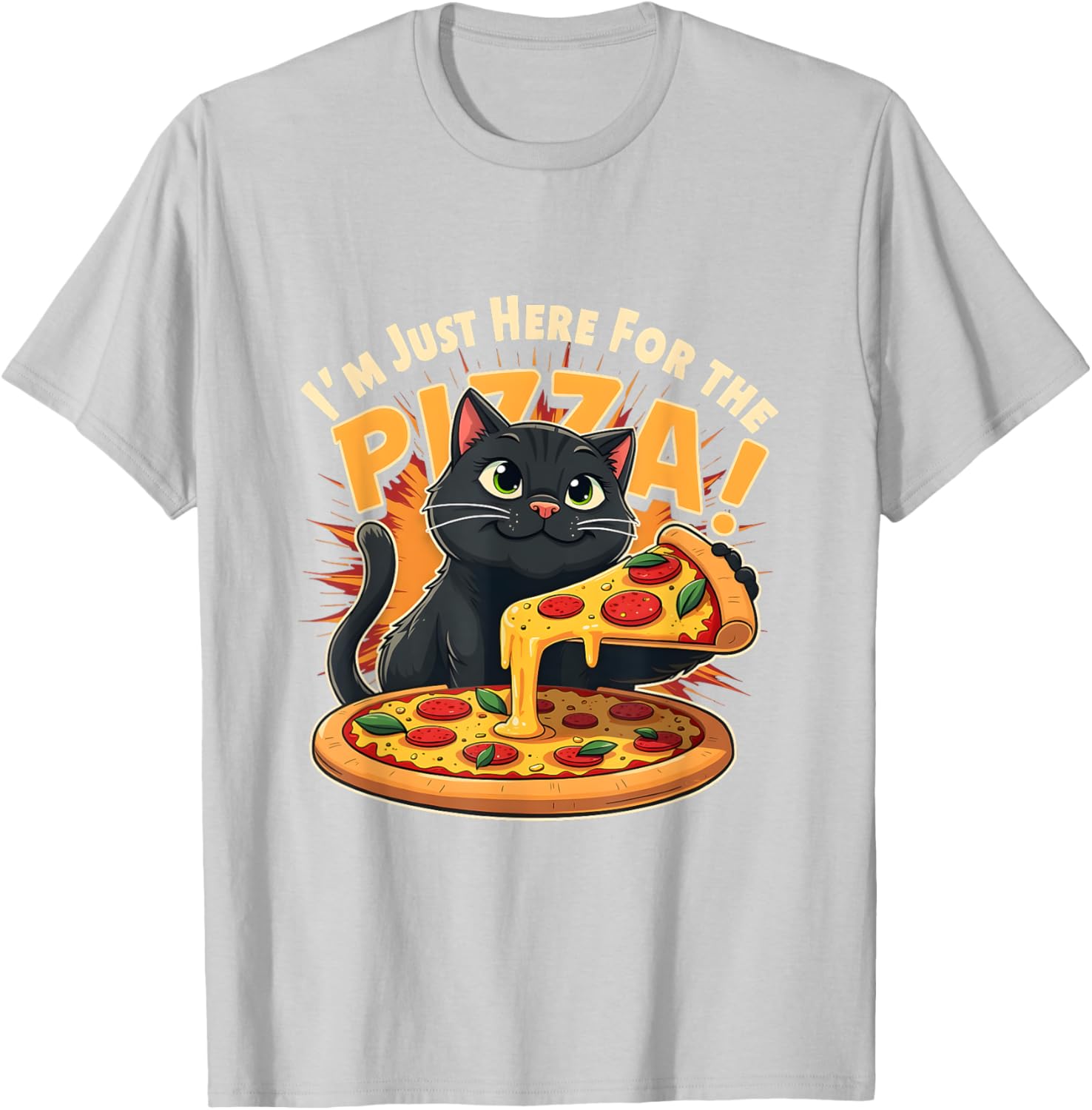 Funny I'm Just Here for the Pizza Cat T-Shirt for Foodie Lovers - 2