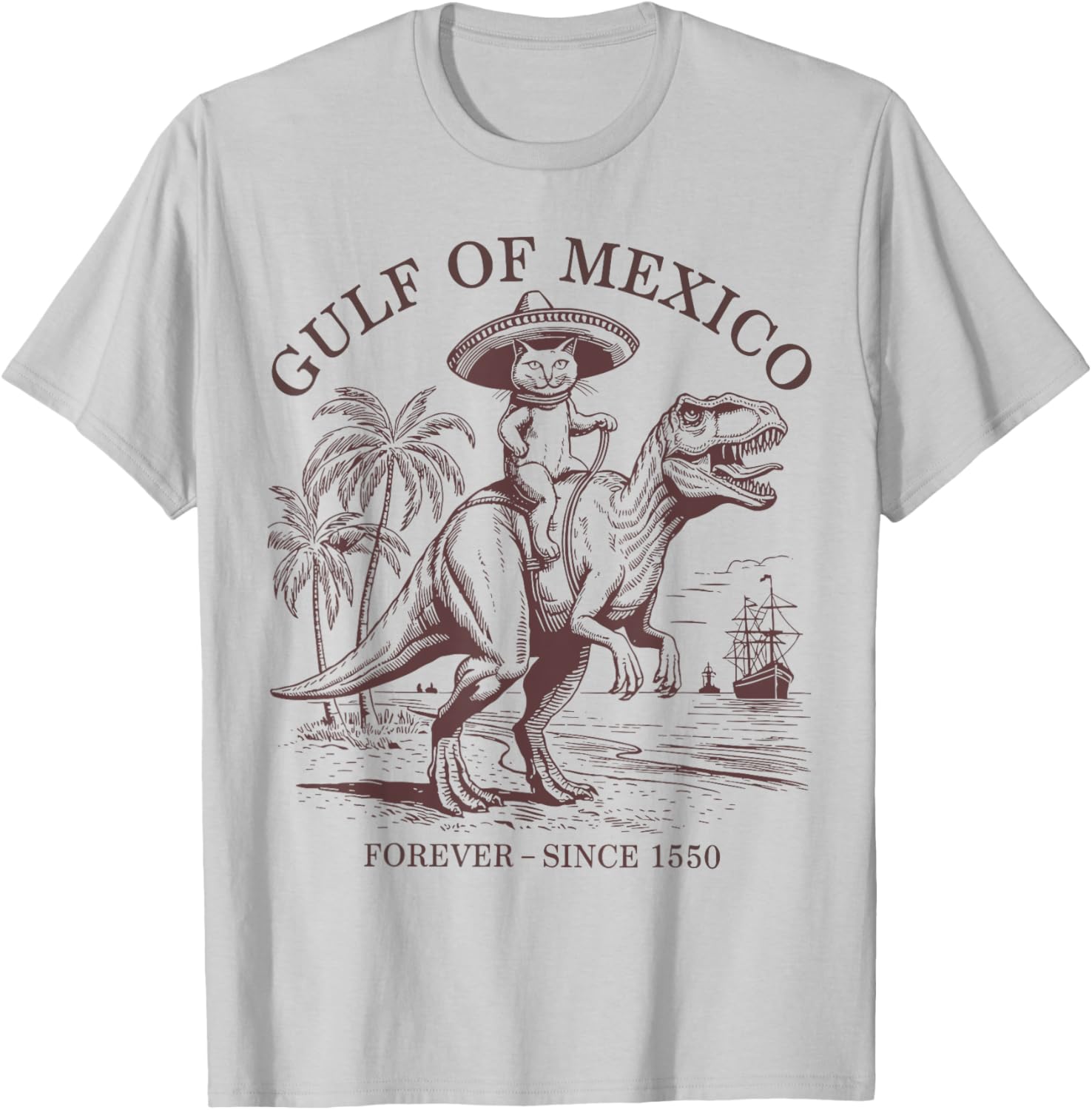 Funny Pirate Cat Dinosaur T-Shirt for Men and Women, Gulf of Mexico Vibe - 7