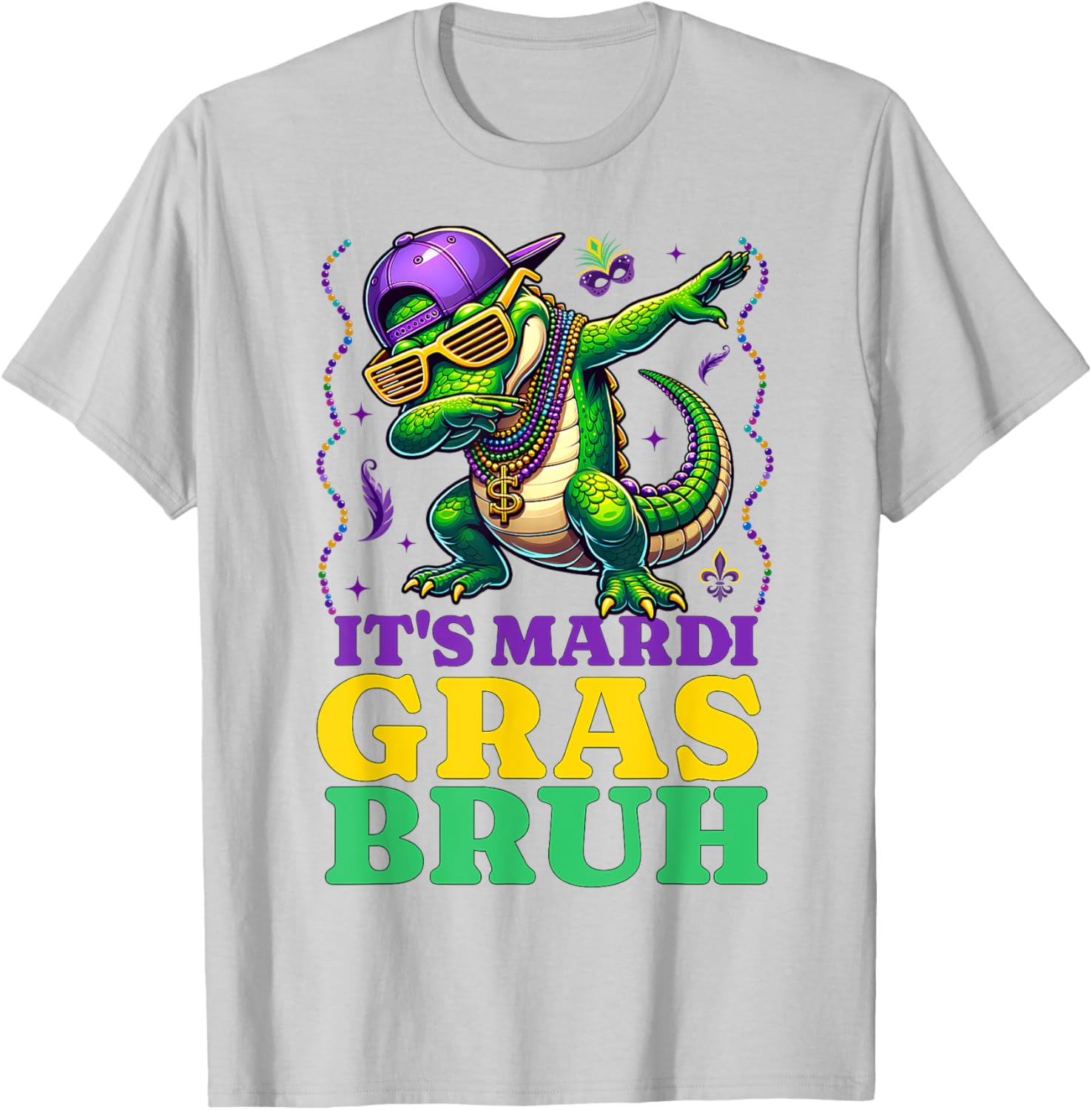 Mardi Gras Dabbing Alligator T-Shirt for Fun Costume Parades - 1