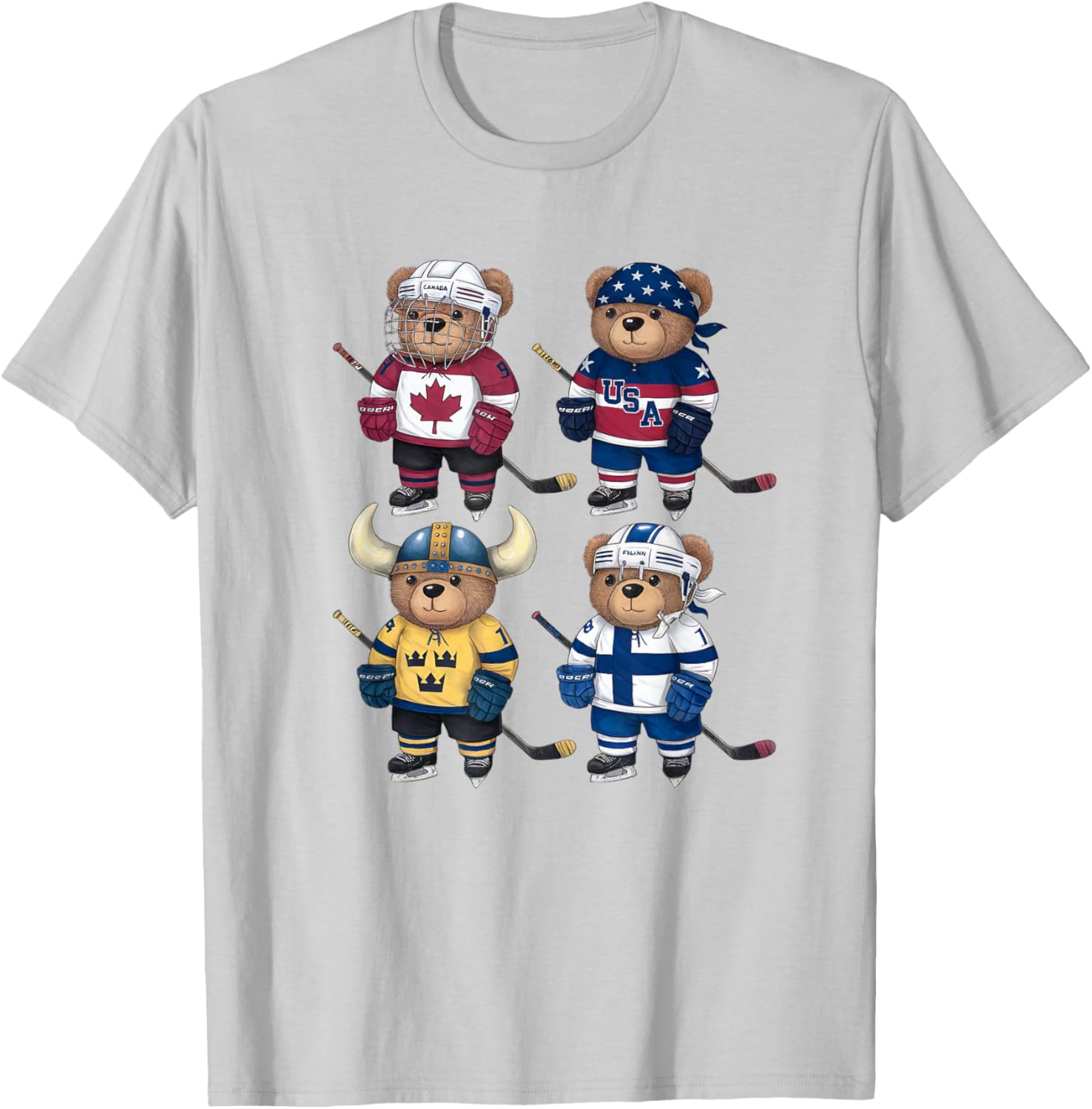 Four Nations Battle Teddy Bear Hockey Player T-Shirt for Fans - 13