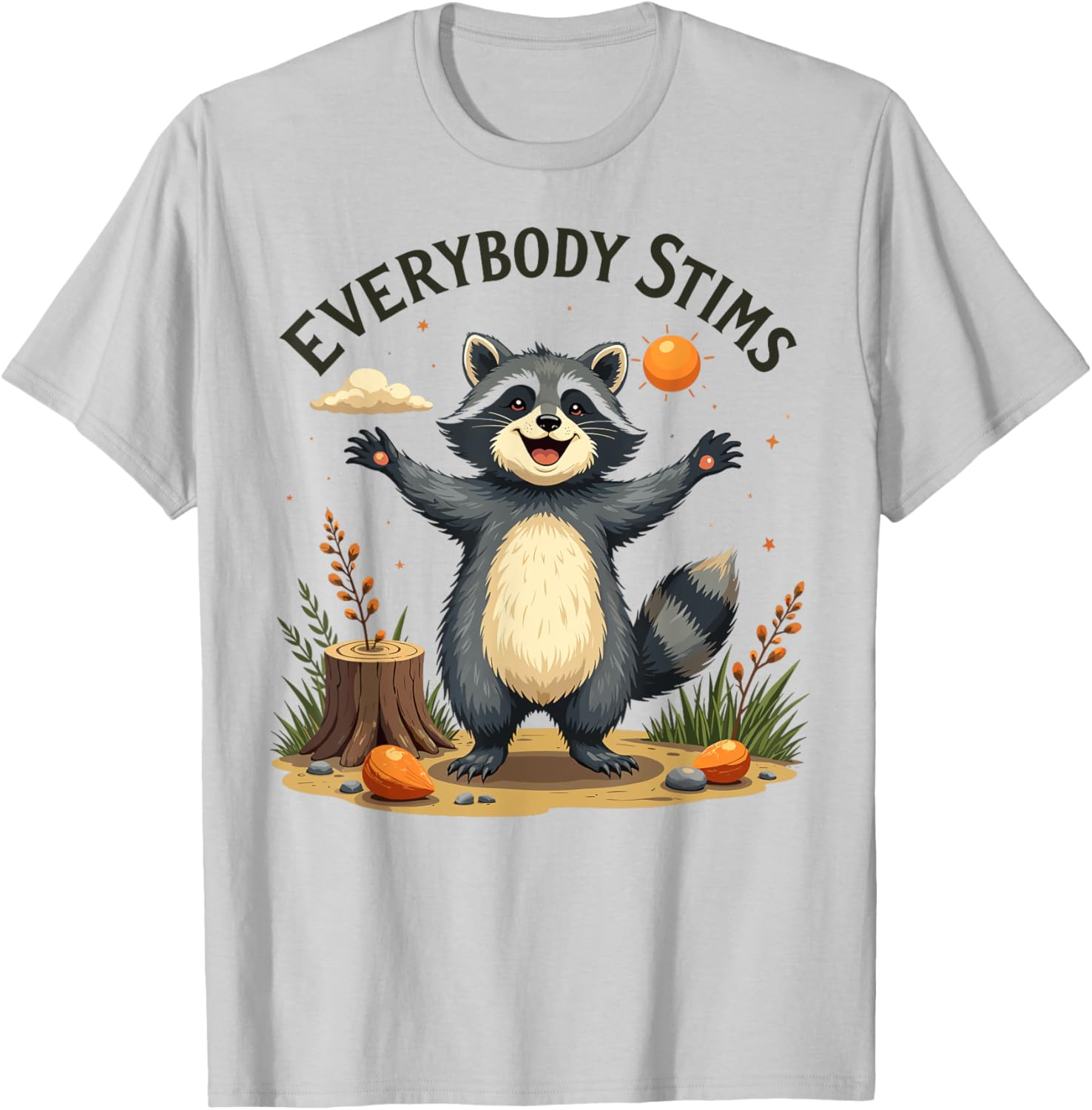 Support Autism Awareness with Everybody Stims Raccoon T-Shirt - 6