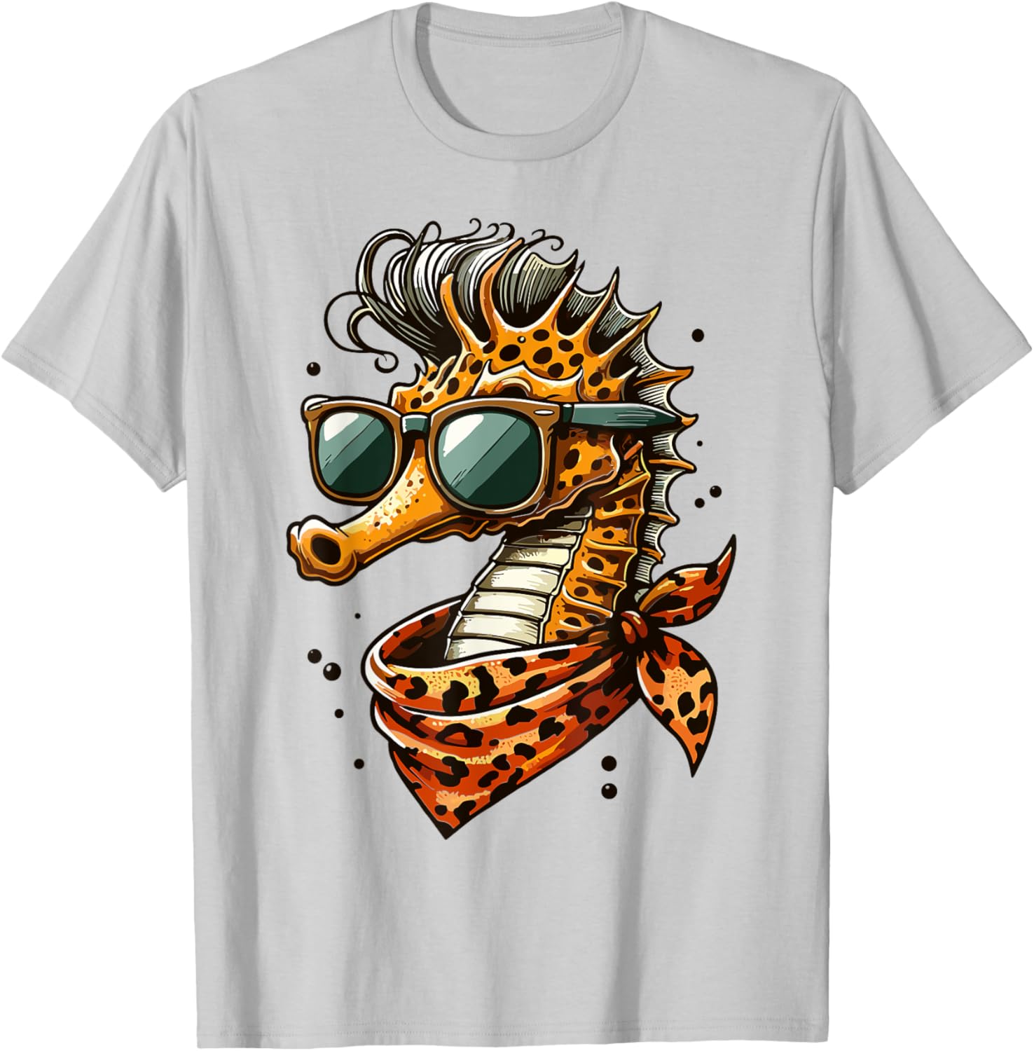 Seahorse with Leopard Scarf and Sunglasses Fun T-Shirt for Animal Lovers - 28