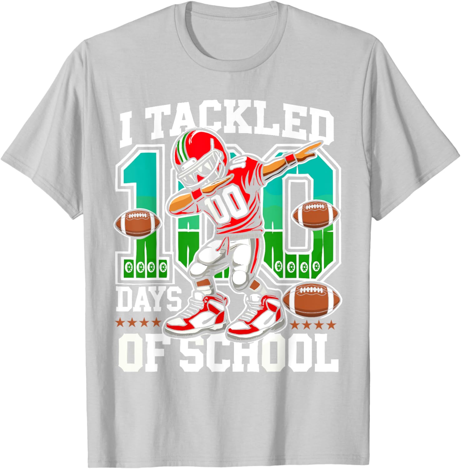 100 Days of School Football Teacher Student T-Shirt for Celebrating Fun - 2