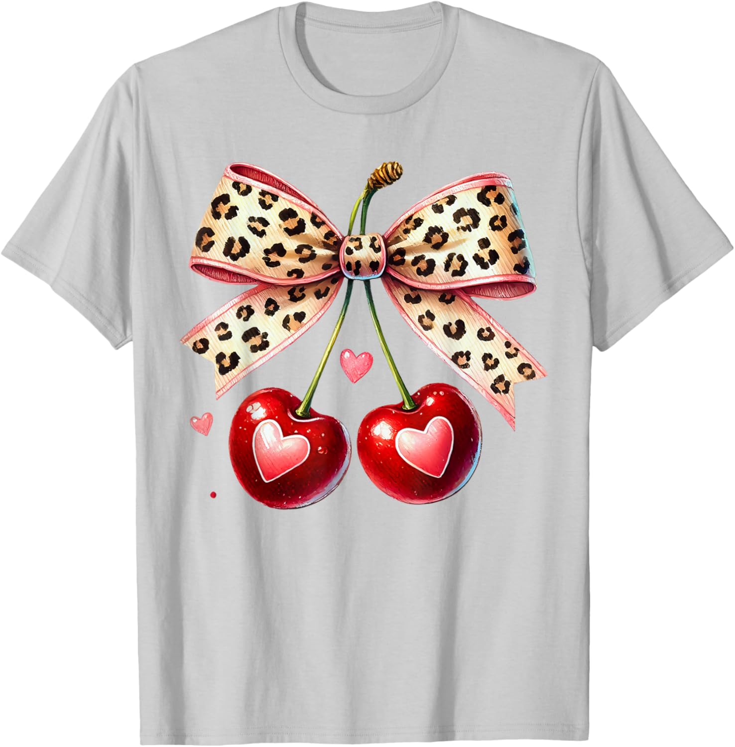 Coquette Cherry Heart Leopard Ribbon Bow T-Shirt for Valentine's Day - 18