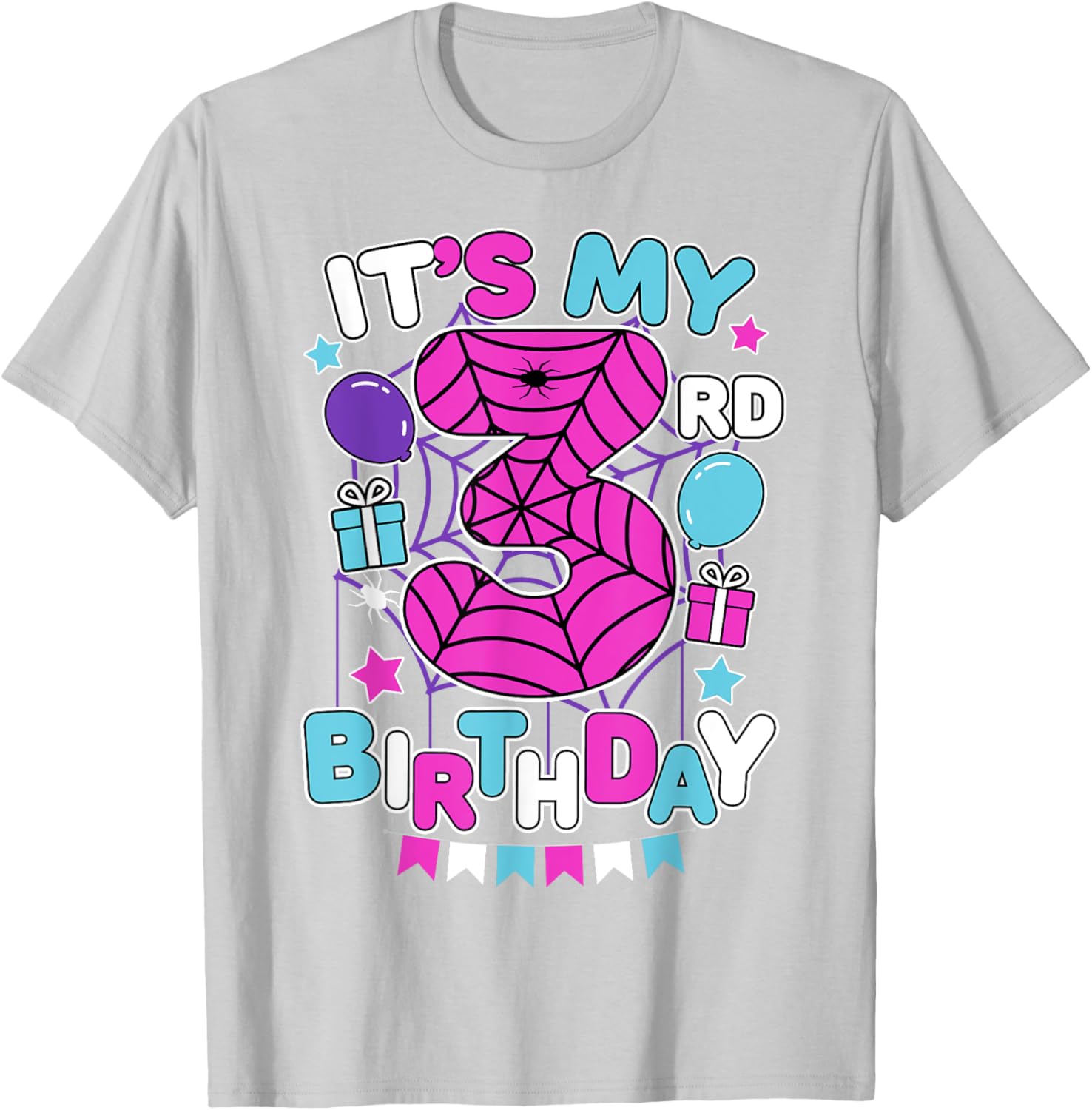 Cute 3rd Birthday Spider Web Theme T-Shirt for Girls Age Three - 11