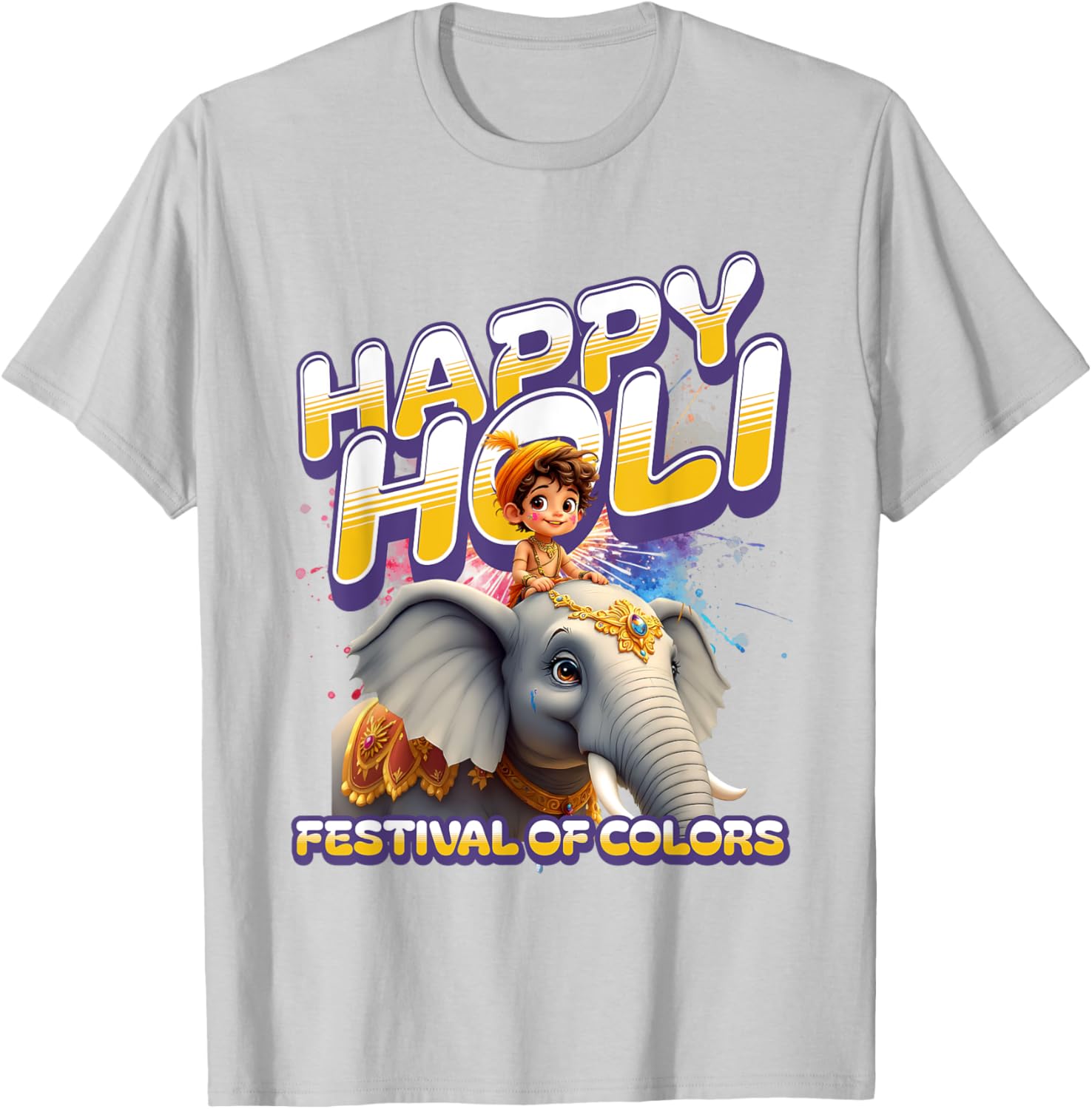 Happy Holi Elephant Festival T-Shirt for Boys Spring Colors Apparel - 11
