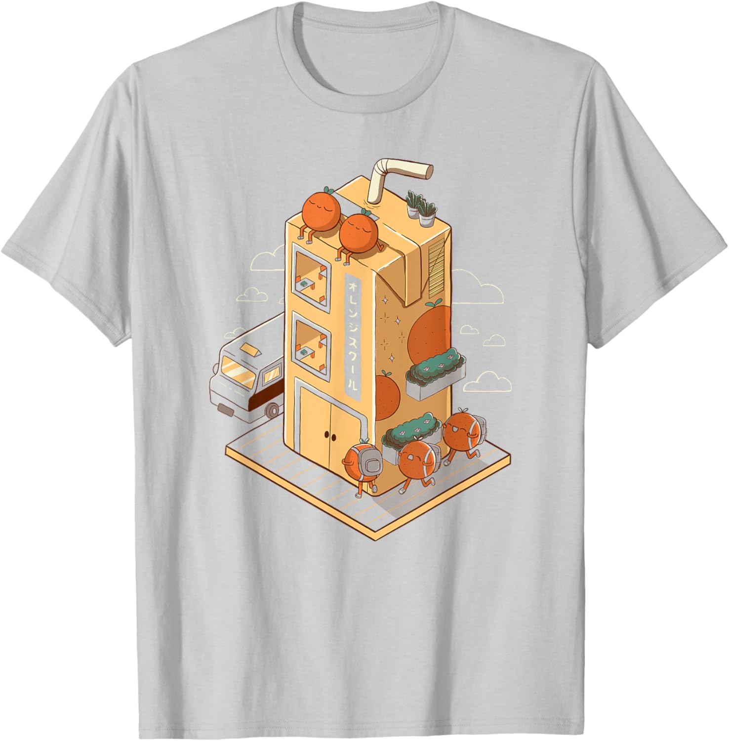 Adorable Orange School Kawaii Fruits Chibi Juice Box T-Shirt for Kids - 5