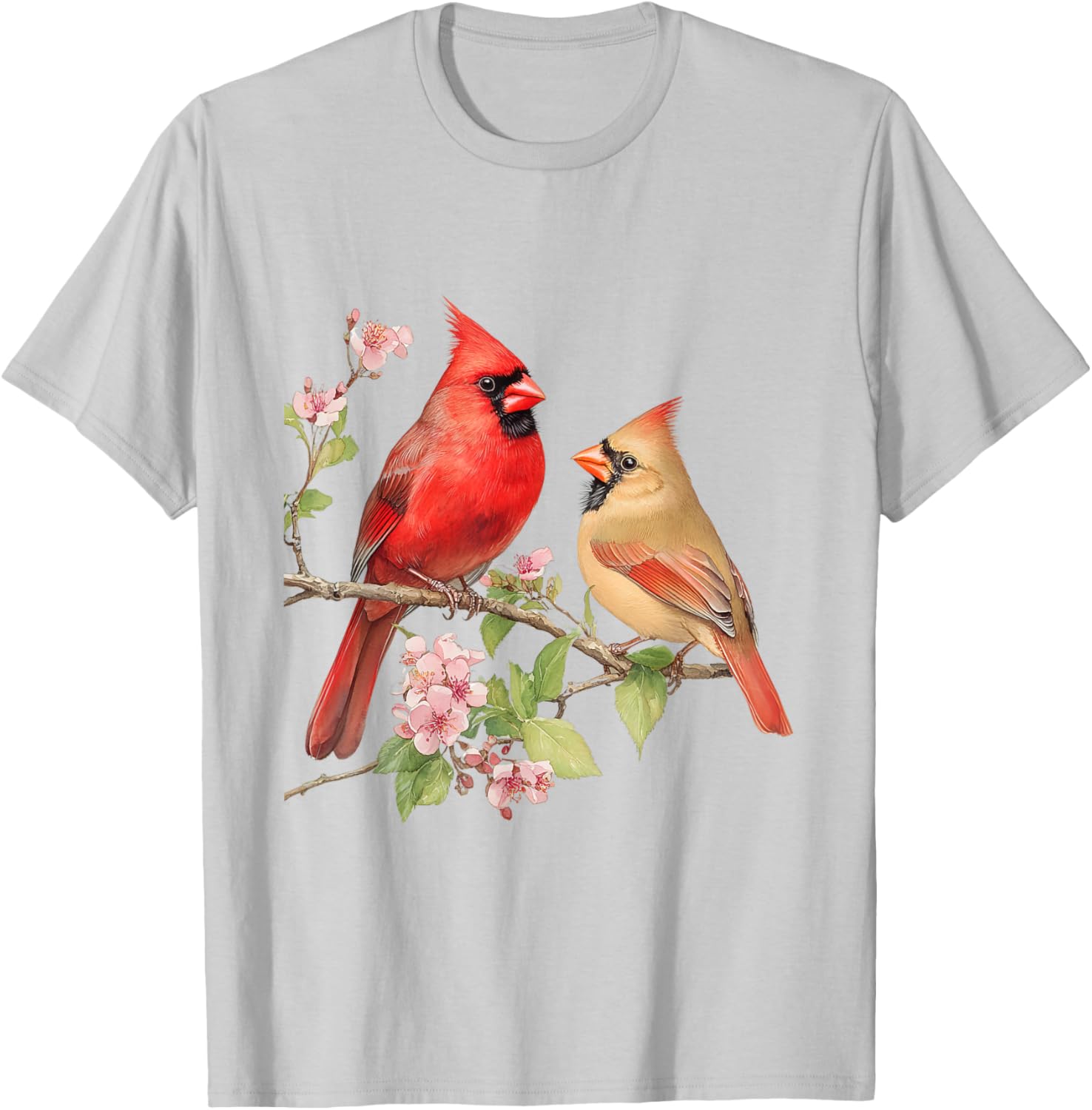 Charming Male and Female Cardinals on Cherry Blossom Branch T-Shirt - 18