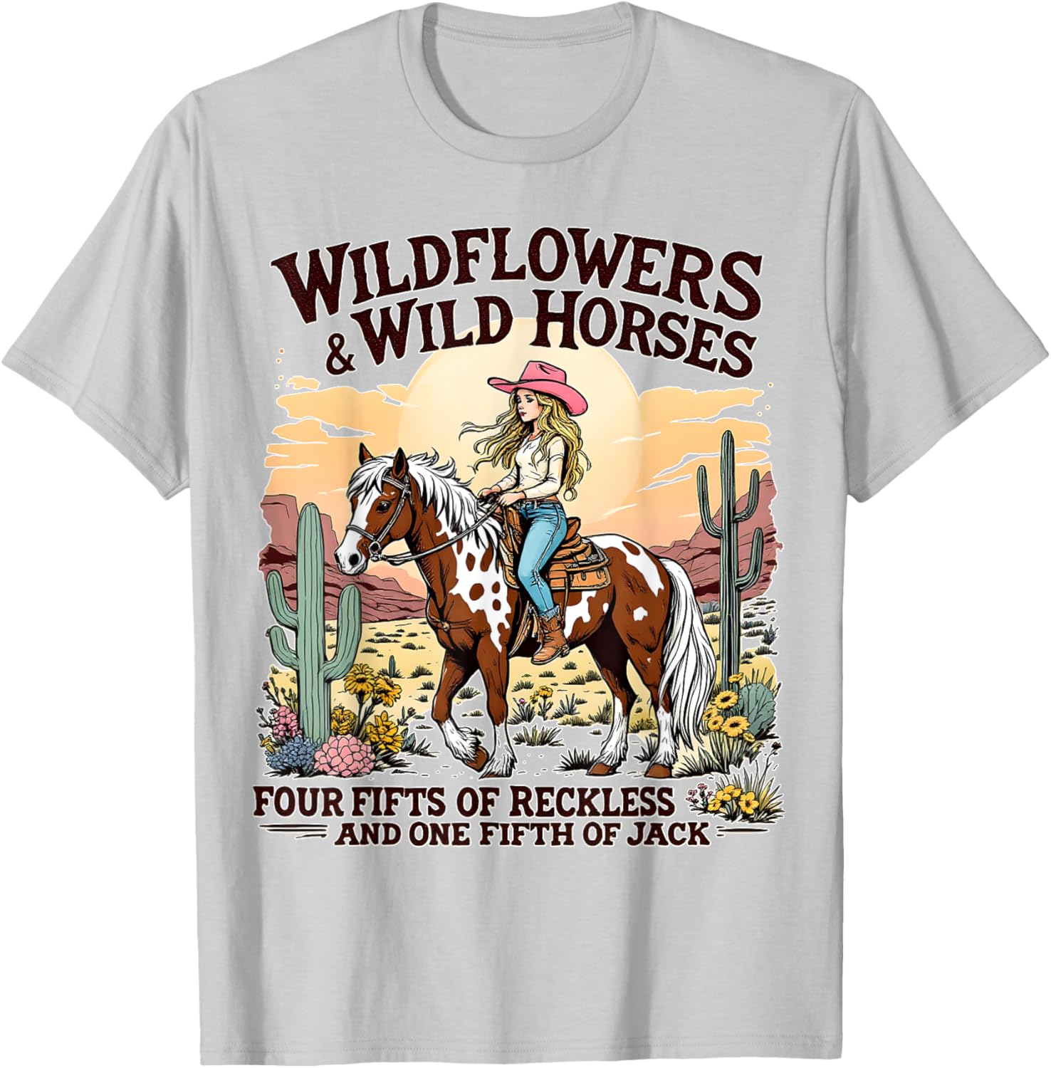 Wild Flowers and Wild Horses Southern Sunset Cowgirls T-Shirt for Women - 7