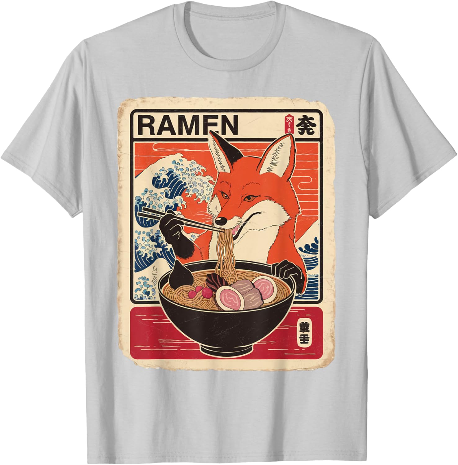 Kawaii Fox Ramen Graphic T-Shirt Cute Ezo Orange Fox Apparel - 17