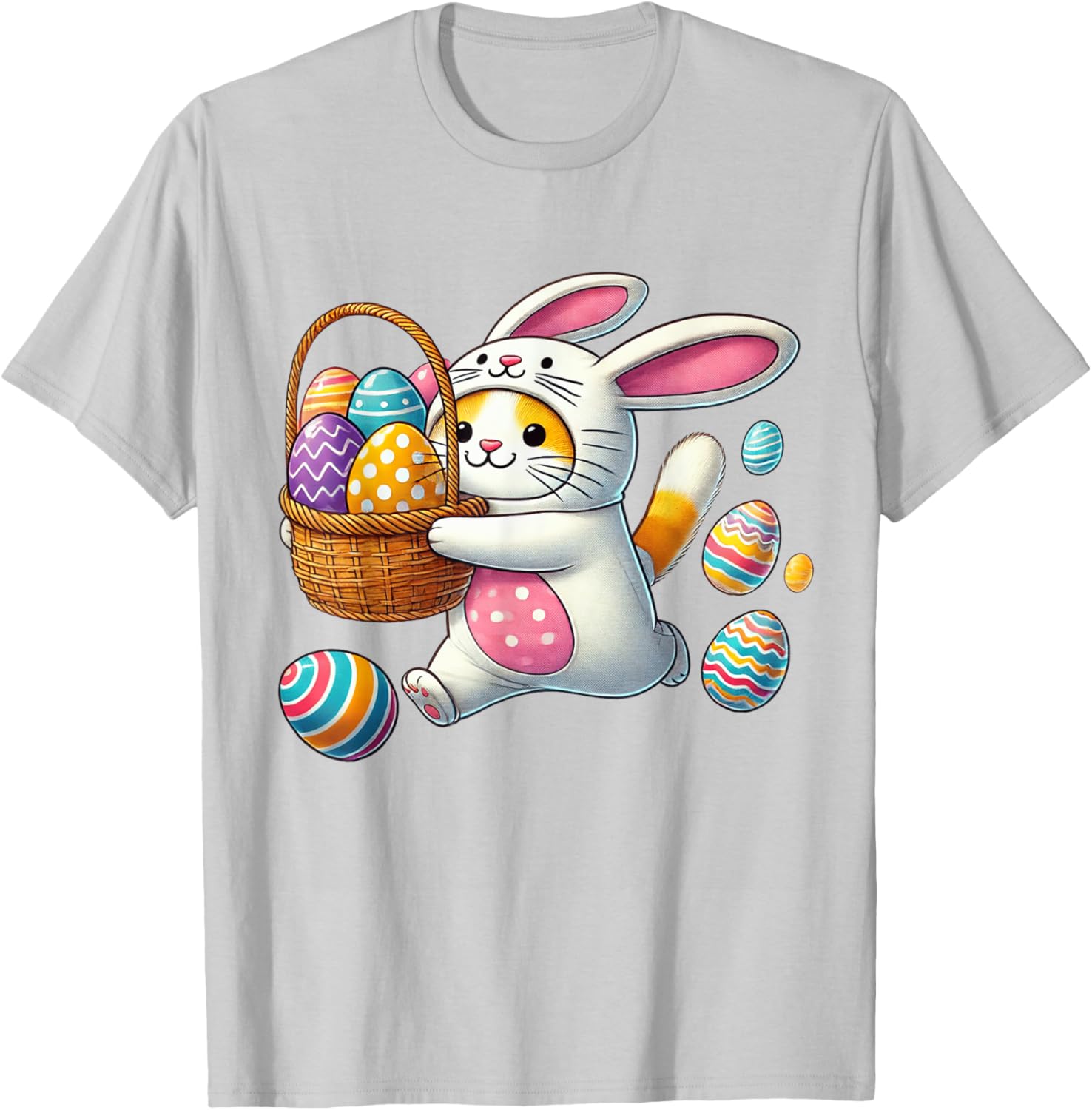 Funny Easter Orange Cat Bunny Ears T-Shirt for Kids Boys and Girls - 10