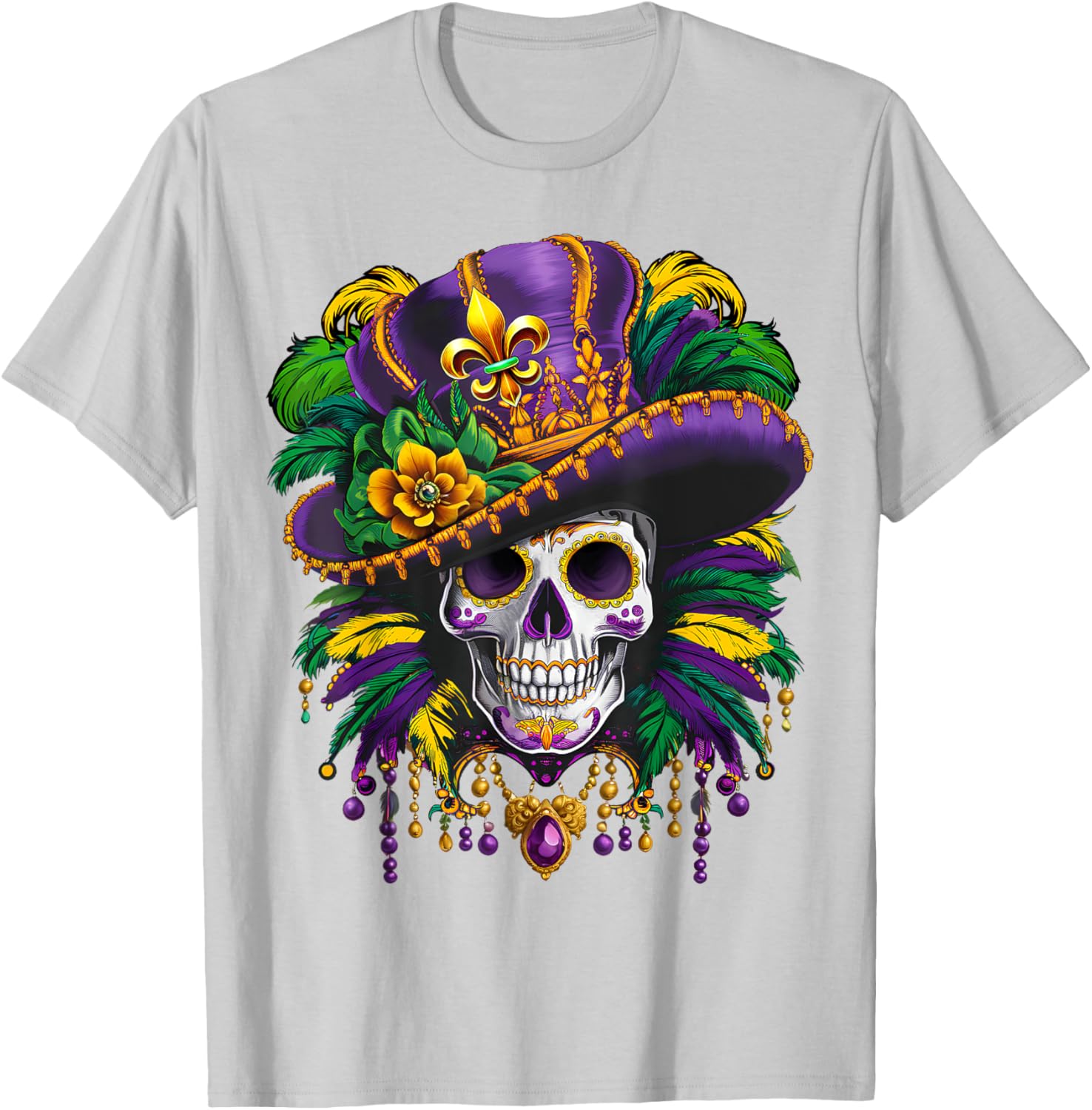 Mardi Gras Sugar Skull T-Shirt for New Orleans Carnival Fun - 22