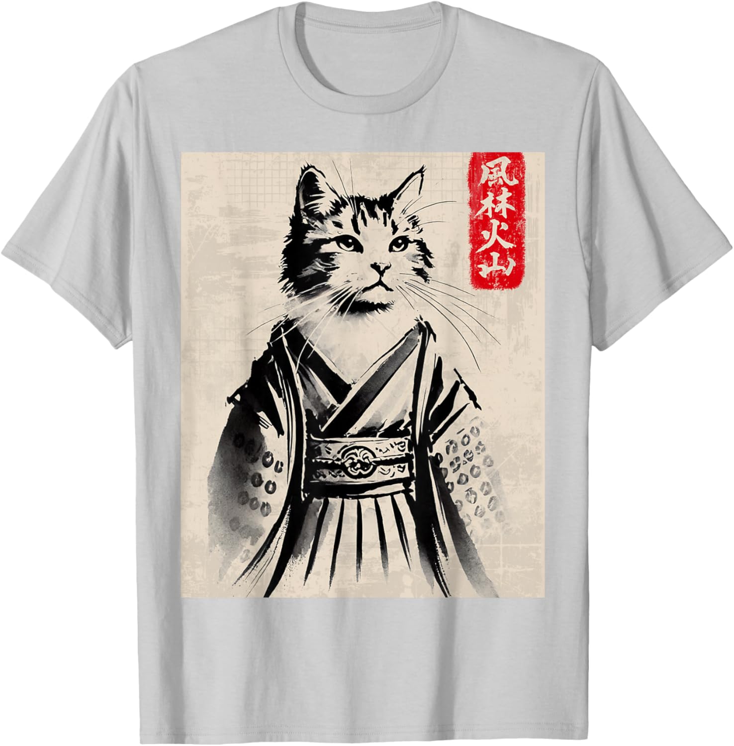 Samurai Cat Ukiyo-e Warrior Art T-Shirt for Cat Lovers and Art Fans - 14