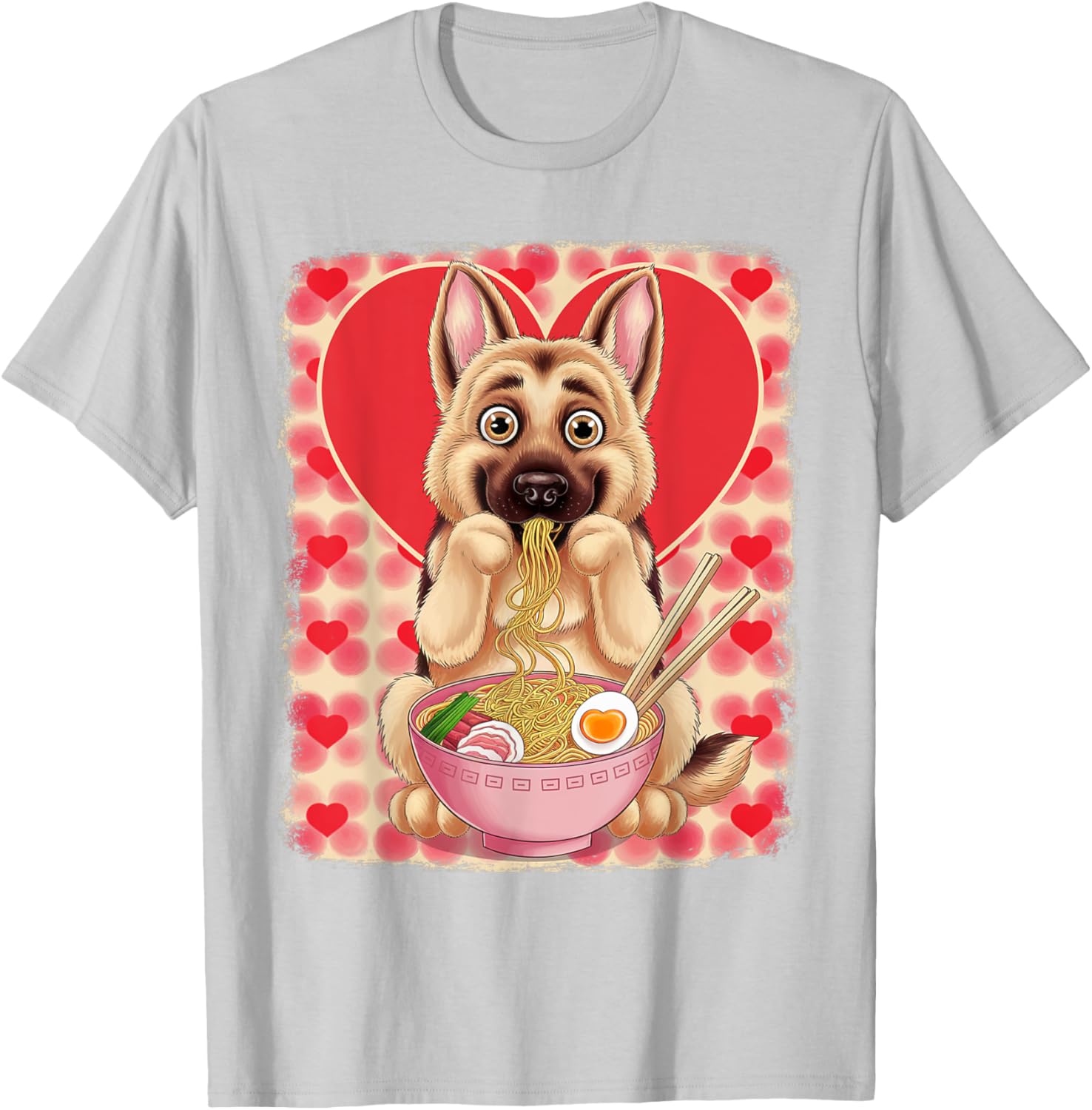 Adorable German Shepherd Eating Ramen Noodles Valentine's Day T-Shirt - 21