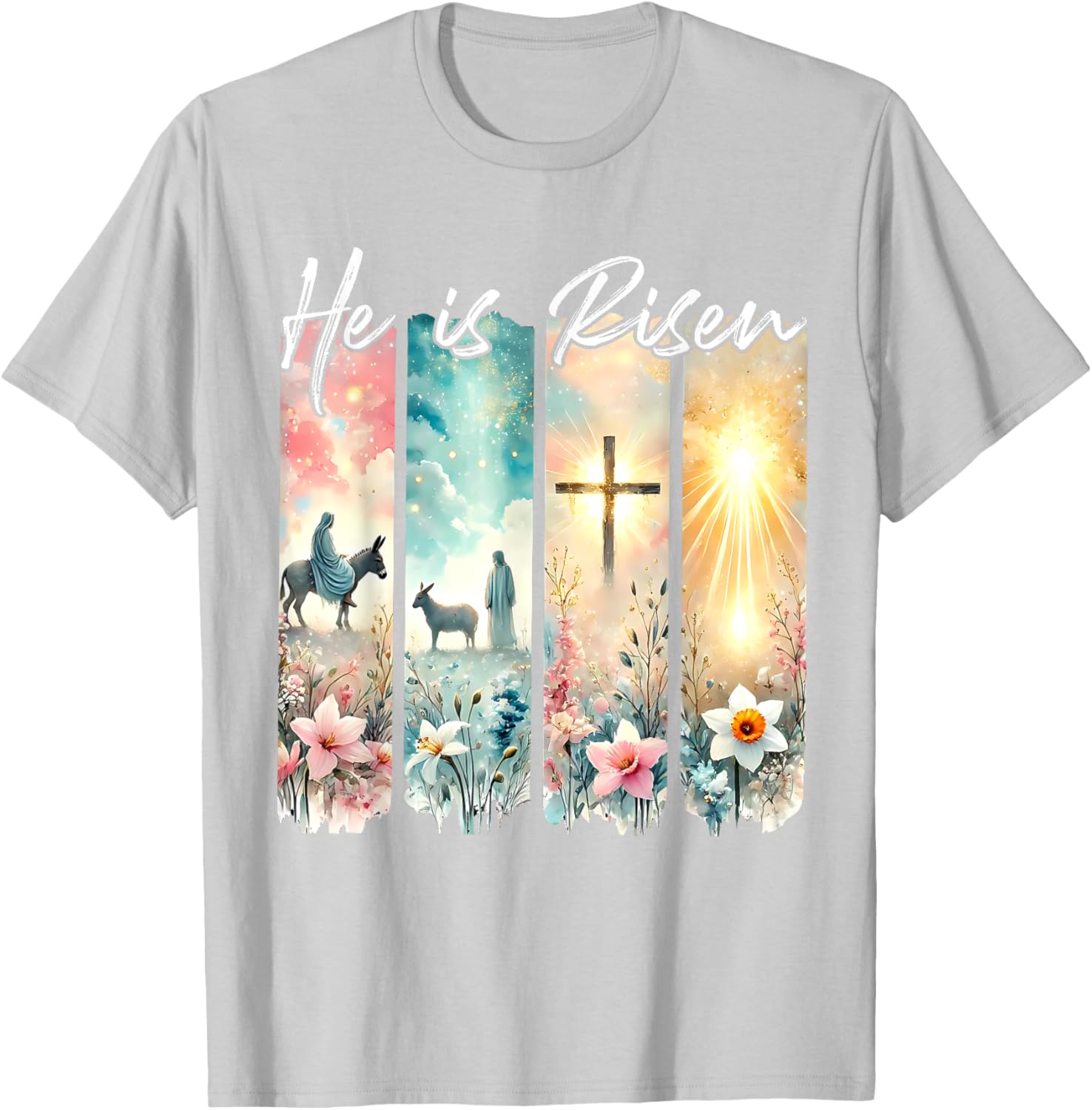 He Is Risen Floral Easter T-Shirt with Jesus Cross Design for Christians - 27