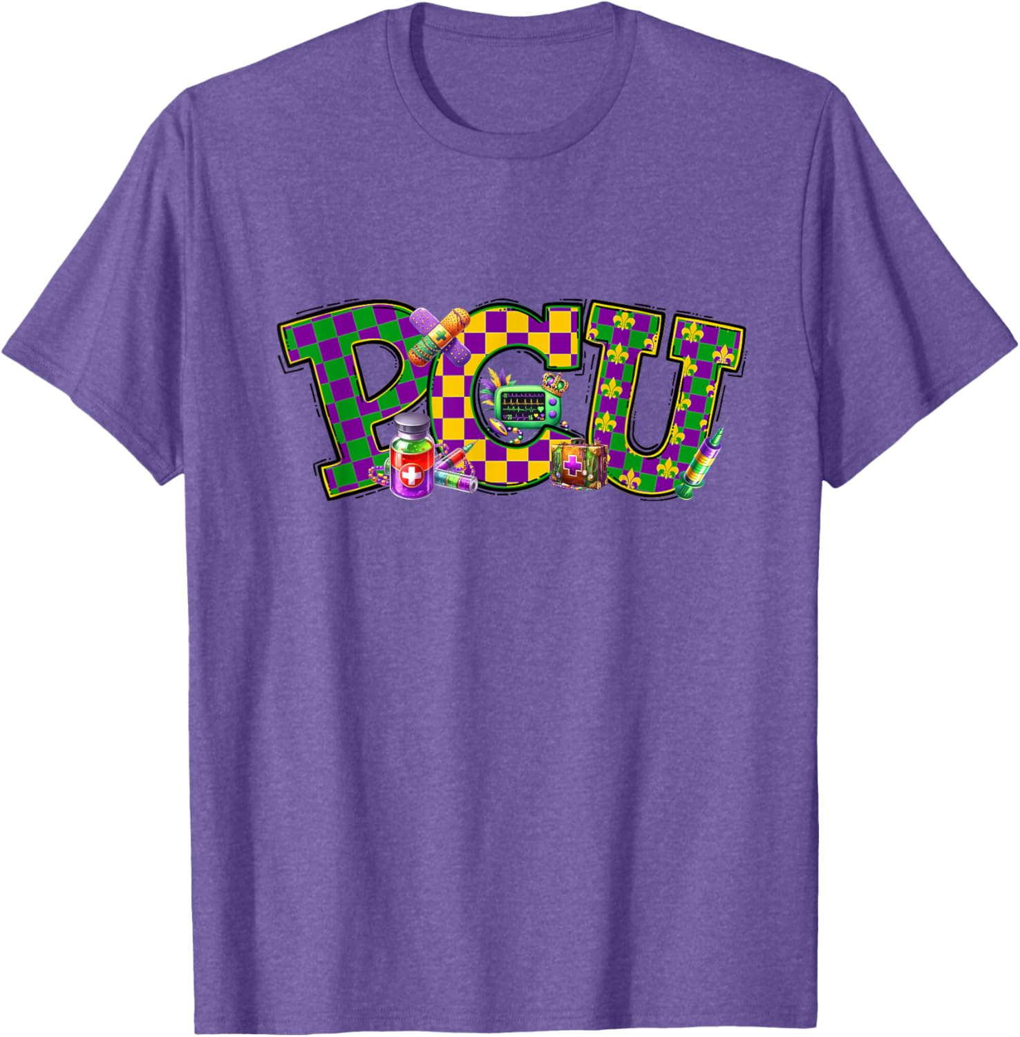 Mardi Gras PCU Nurse T-Shirt for Women - Fun Medical Care Unit Apparel - 23