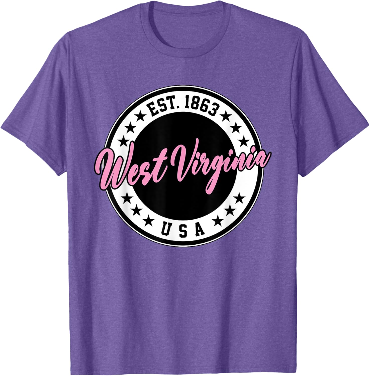 West Virginia Pink Text Script Circle T-Shirt for Women and Men - 4