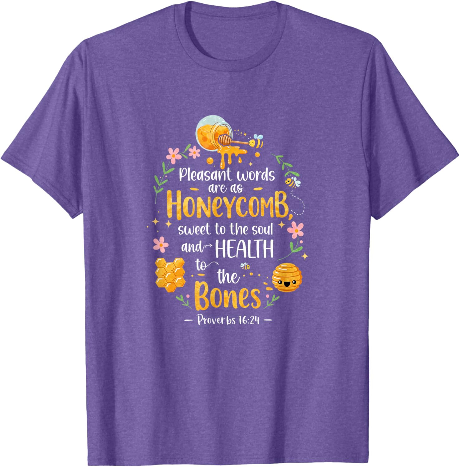 Honeycomb Bible Verse T-Shirt Proverbs 16:24 with Pleasant Words Design - 4