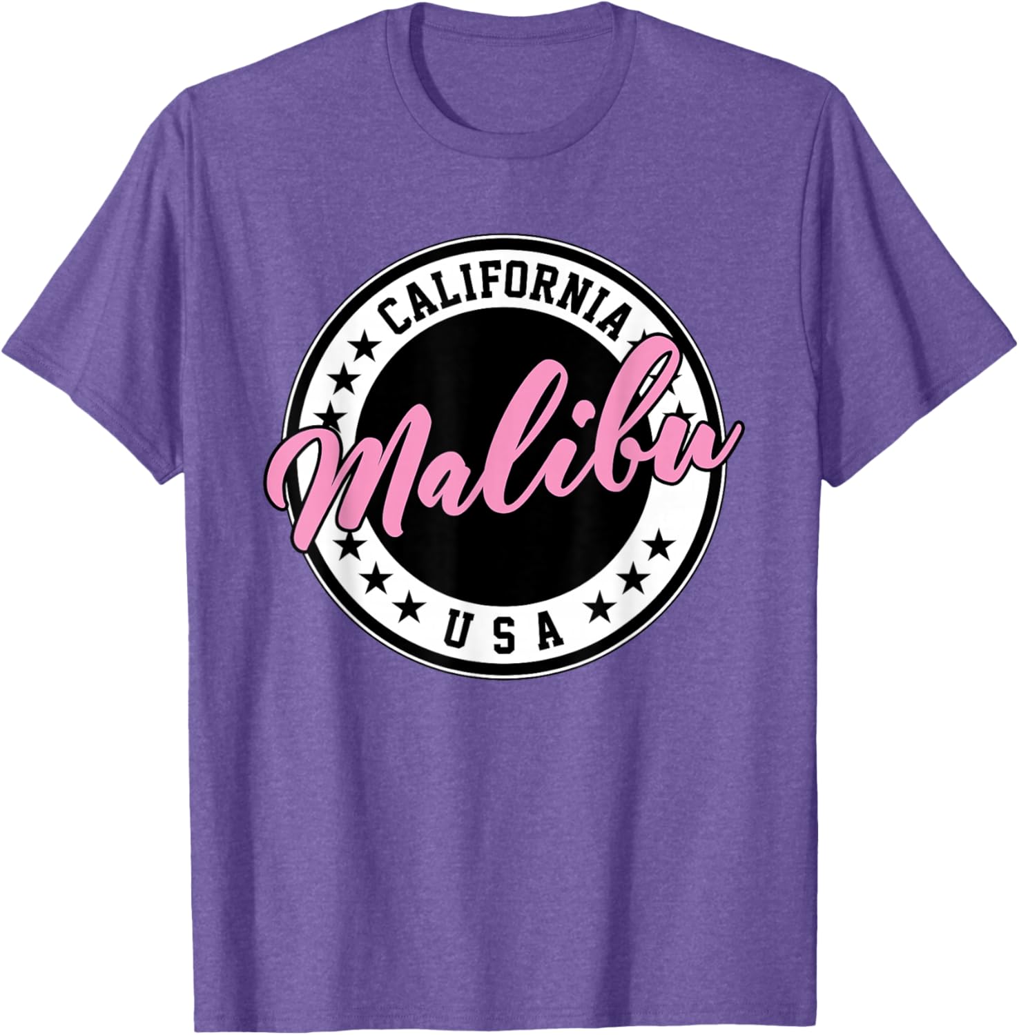 Malibu California Pink Script Circle T-Shirt for Trendy Summer Style - 25