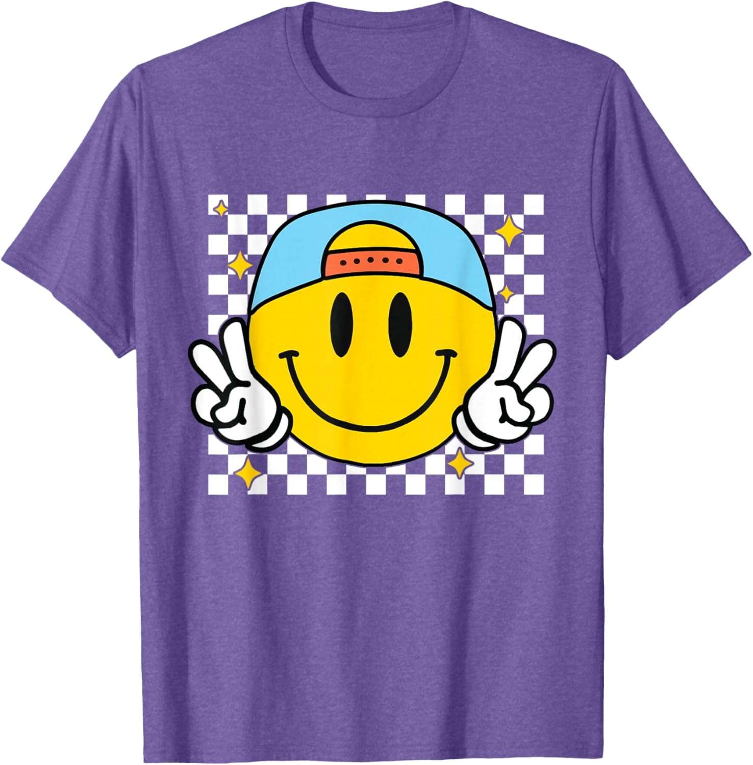 Happy Yellow Smile Face Checkered T-Shirt for Fun and Joyful Style - 19