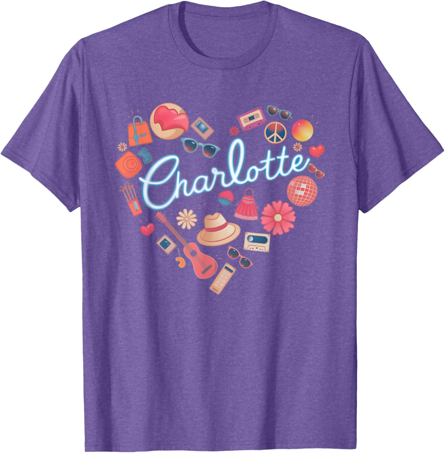 Personalized Retro Charlotte Heart T-Shirt for Girls - Cute Casual Wear - 5