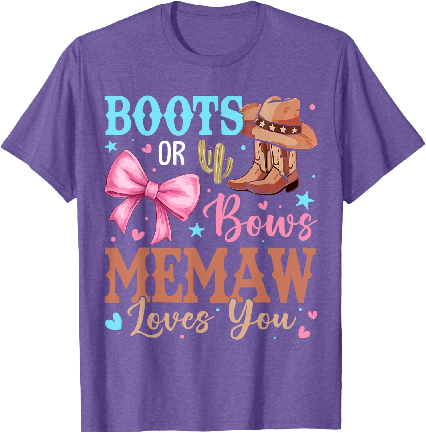 Memaw Loves You Gender Reveal T-Shirt with Boots or Bows Design - 6