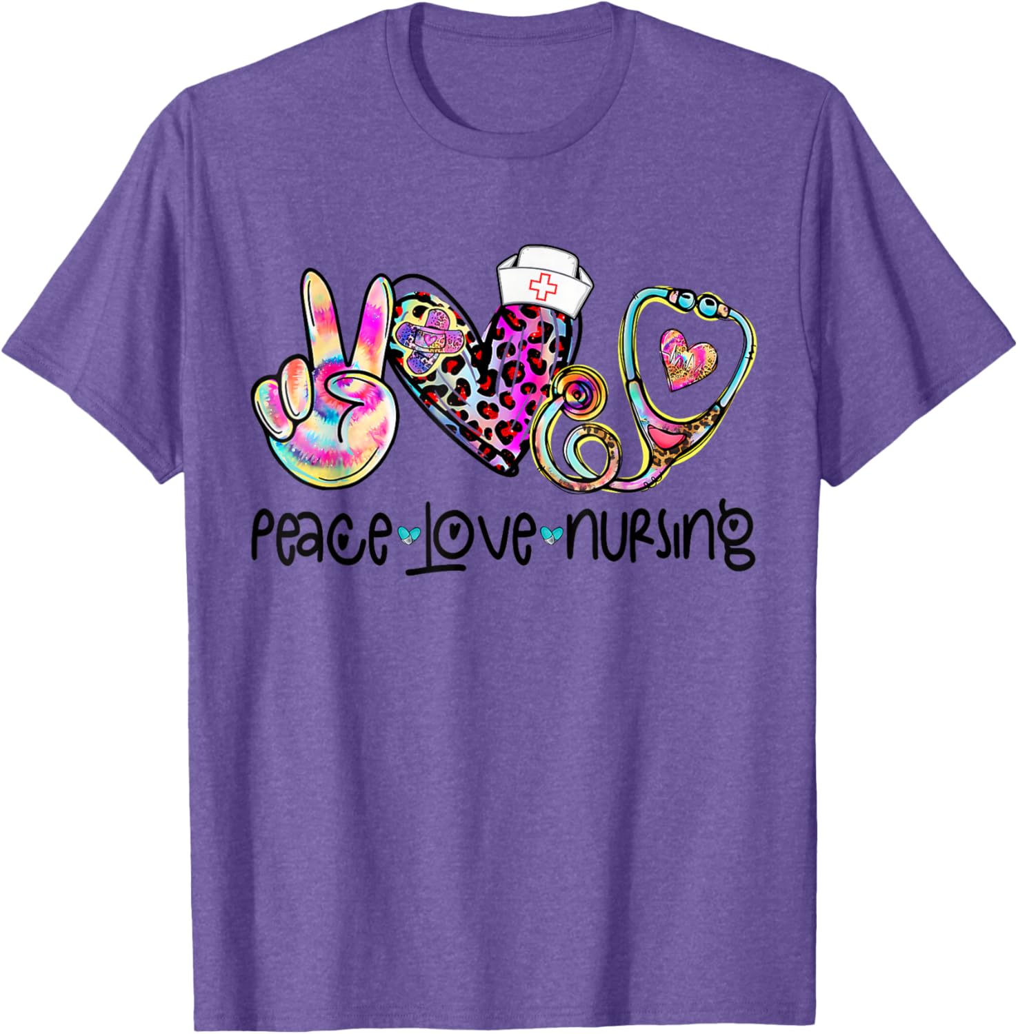 Peace Love Nursing Stethoscope T-Shirt for Nurse Week 2025 Perfect Gift - 12